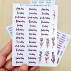 Sticker Sheet - Functional Day of the Week Script Stickers