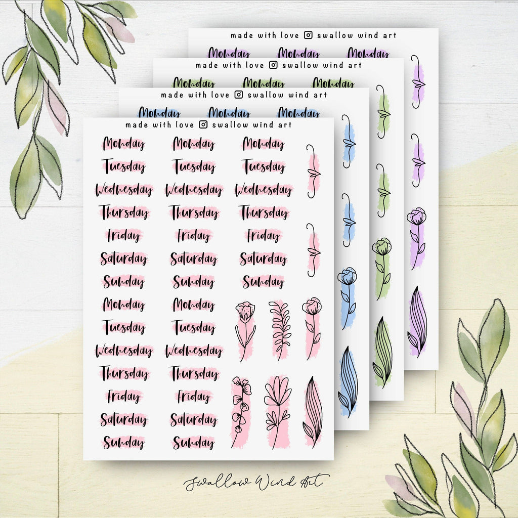 Sticker Sheet - Functional Day of the Week Script Stickers