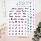 Sticker Sheet -  functional Month Script Stickers, Mixed Icon