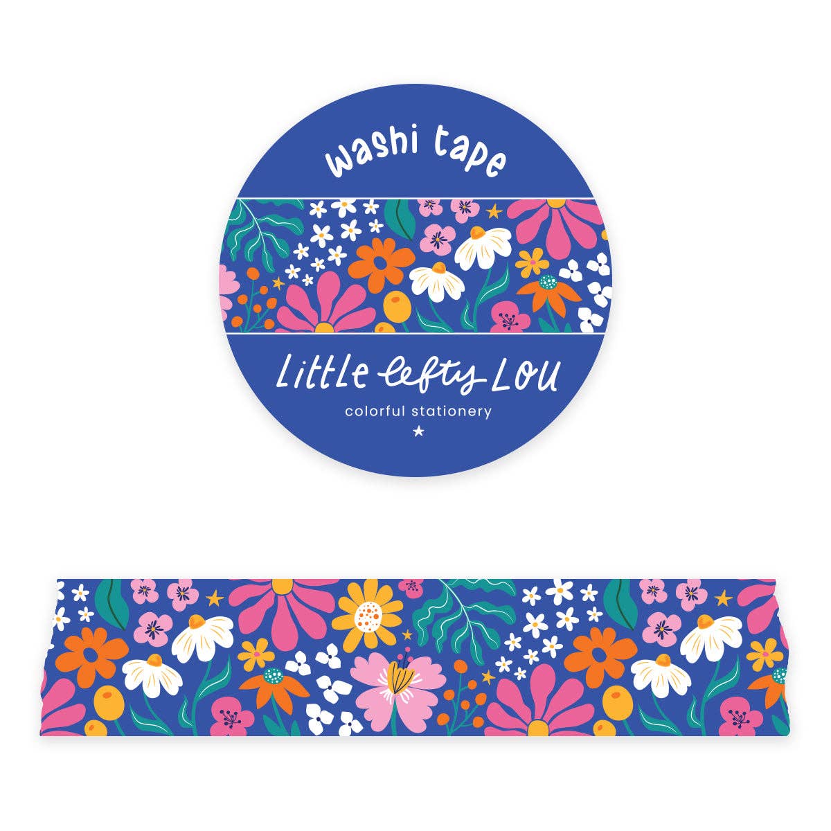 Wide Blue Flowers Washi Tape