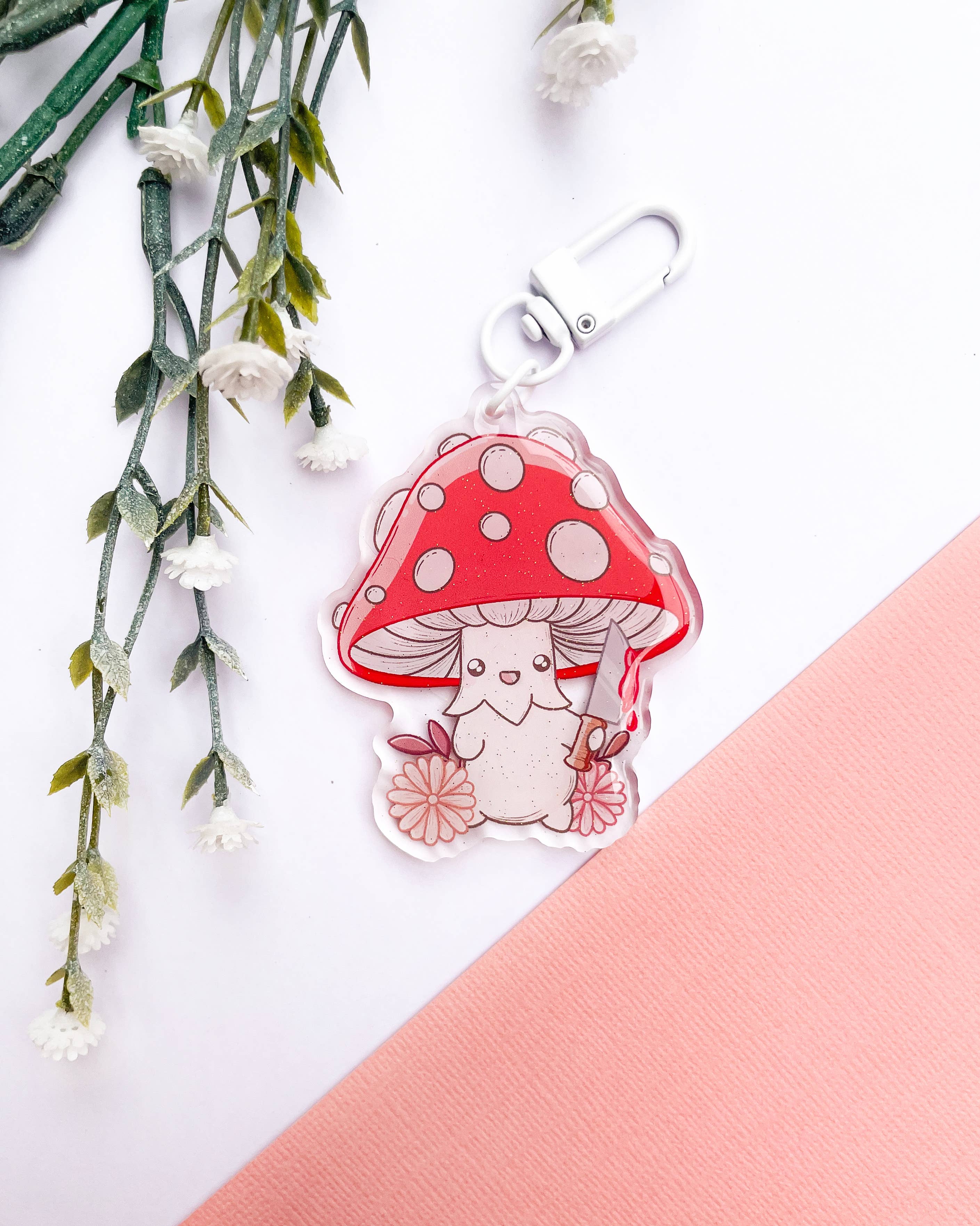 Mushroom Acrylic Charm | Cute Funny Floral Keychain