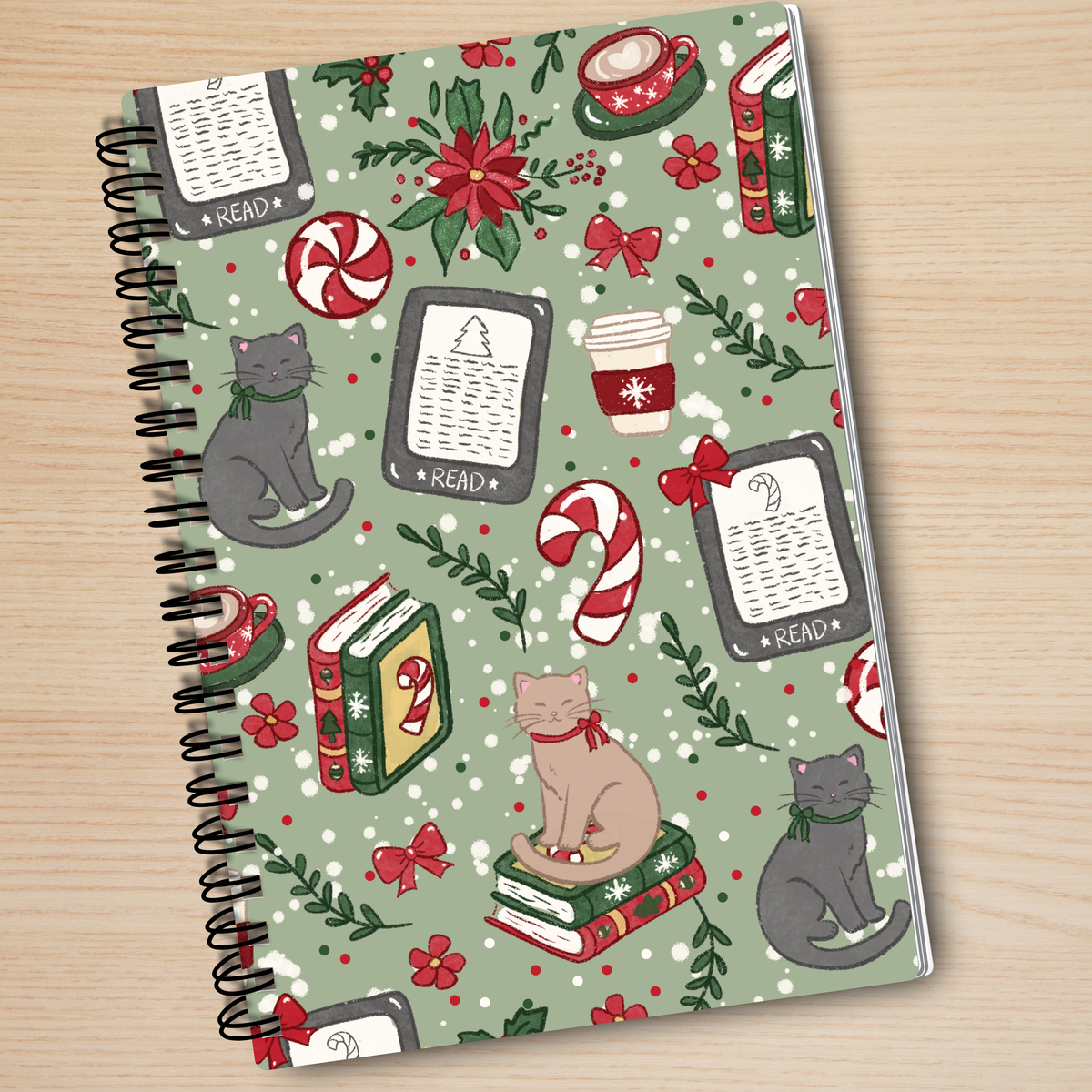 Cats and Books Christmas Notebook