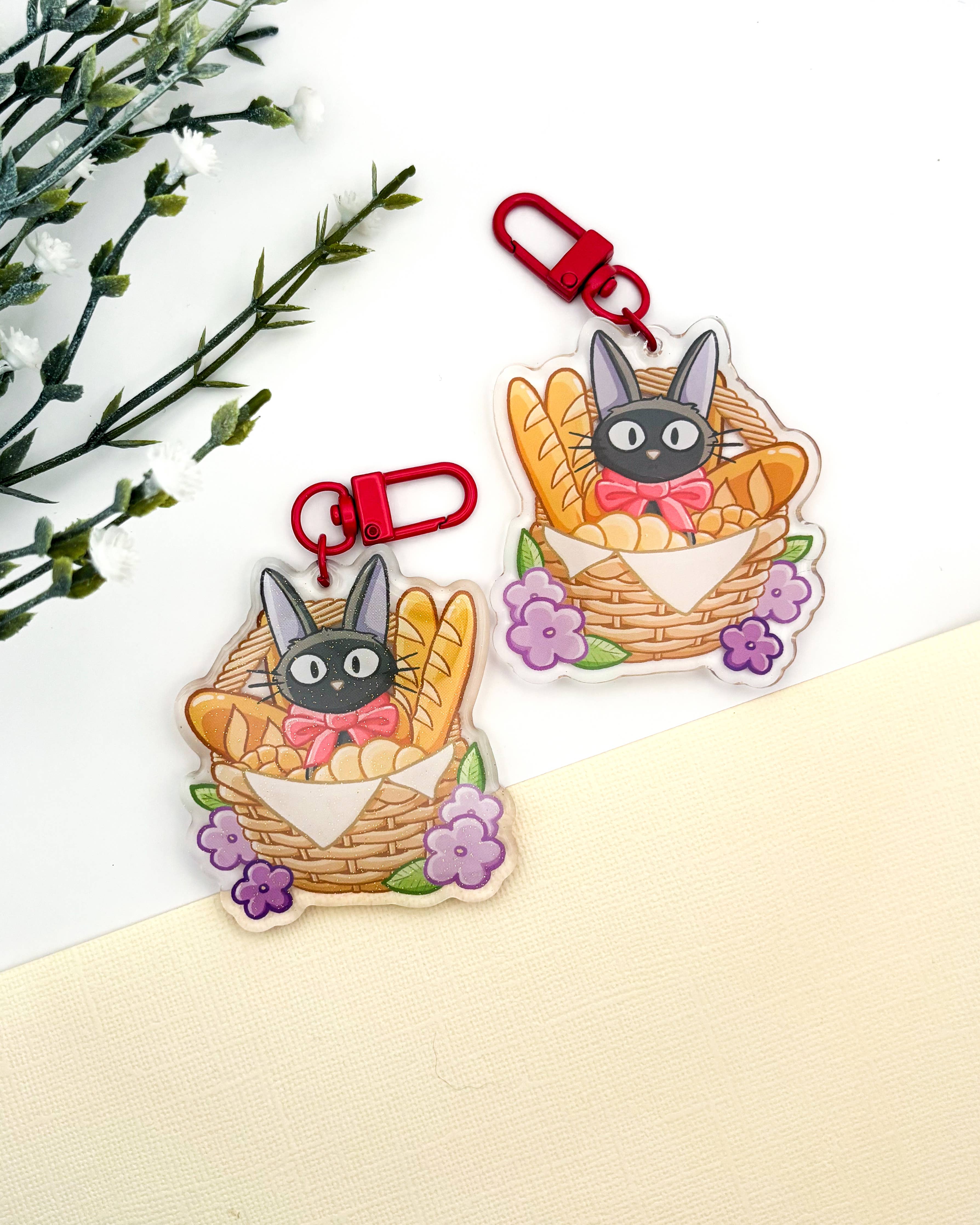 Bakery Black Cat Acrylic Charm | Cute Anime Floral Keychain