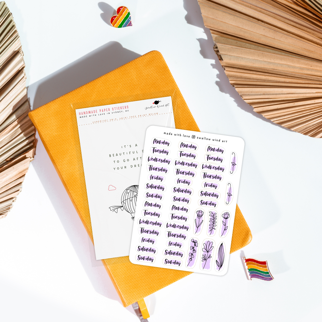 Sticker Sheet - Functional Day of the Week Script Stickers