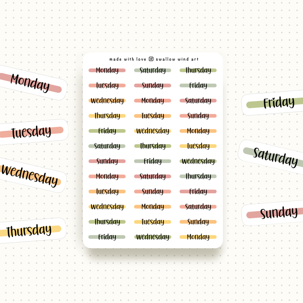 Sticker Sheet - Functional Day of the Week, Bloom