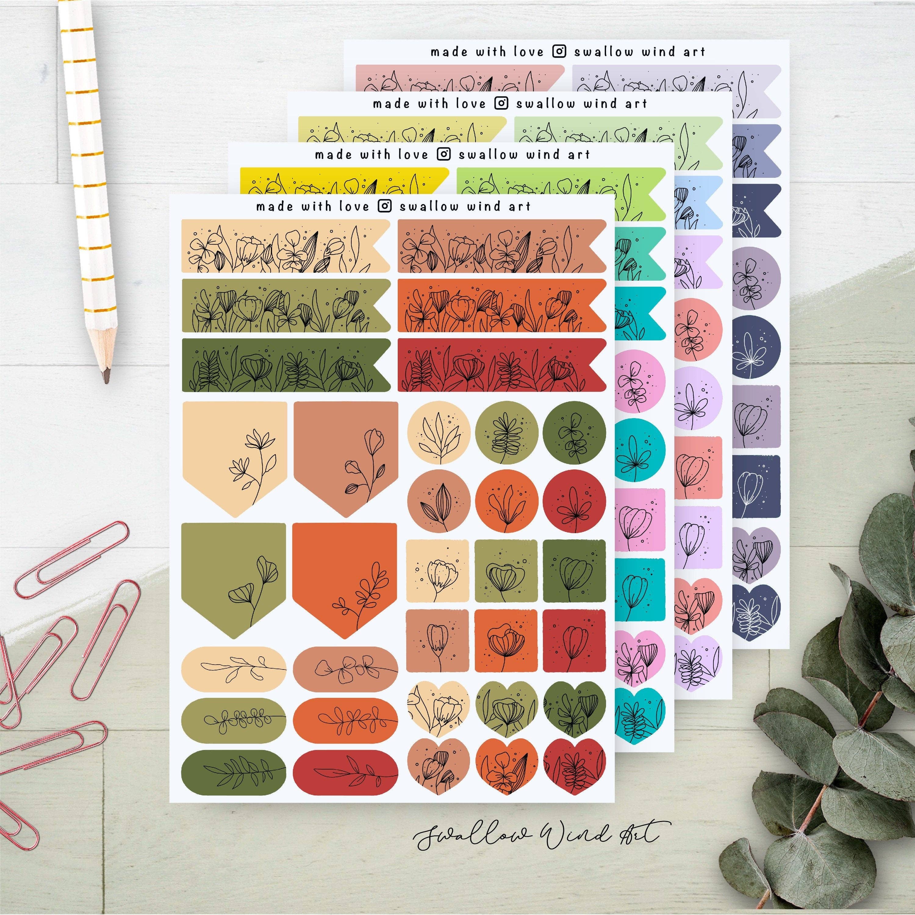 Sticker Sheet - Flag Dot Square Heart Floral