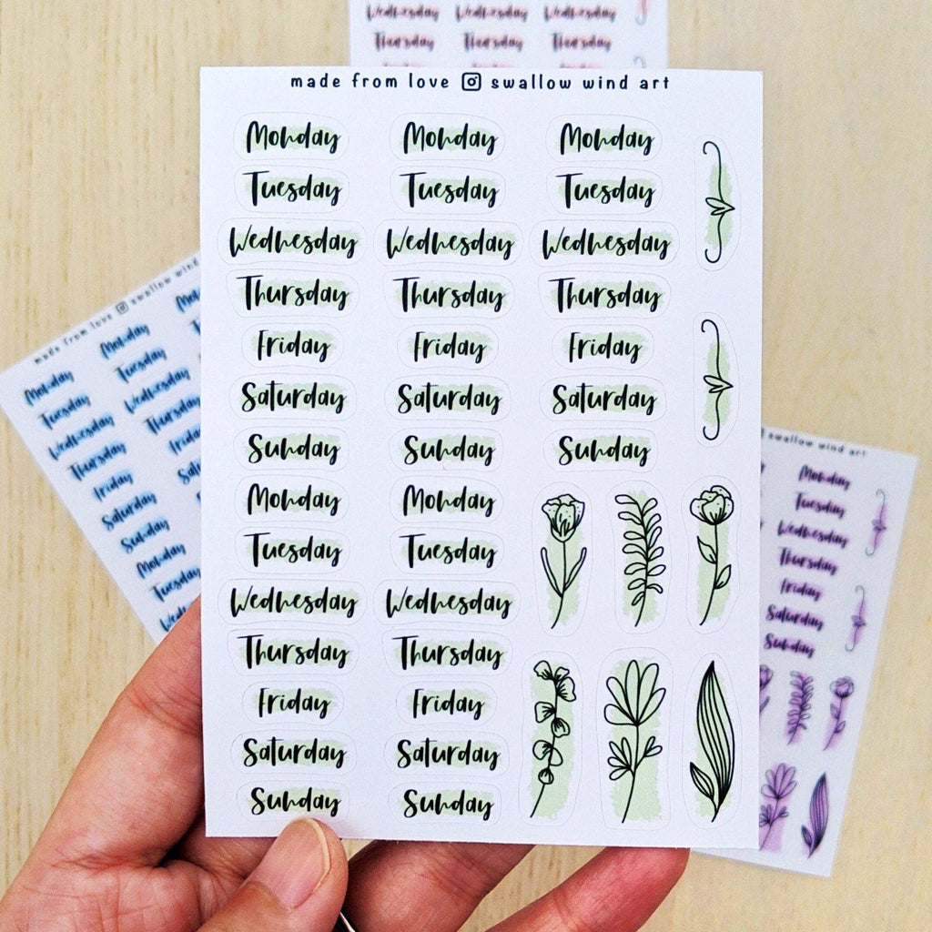 Sticker Sheet - Functional Day of the Week Script Stickers