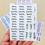 Sticker Sheet - Functional Day of the Week Script Stickers