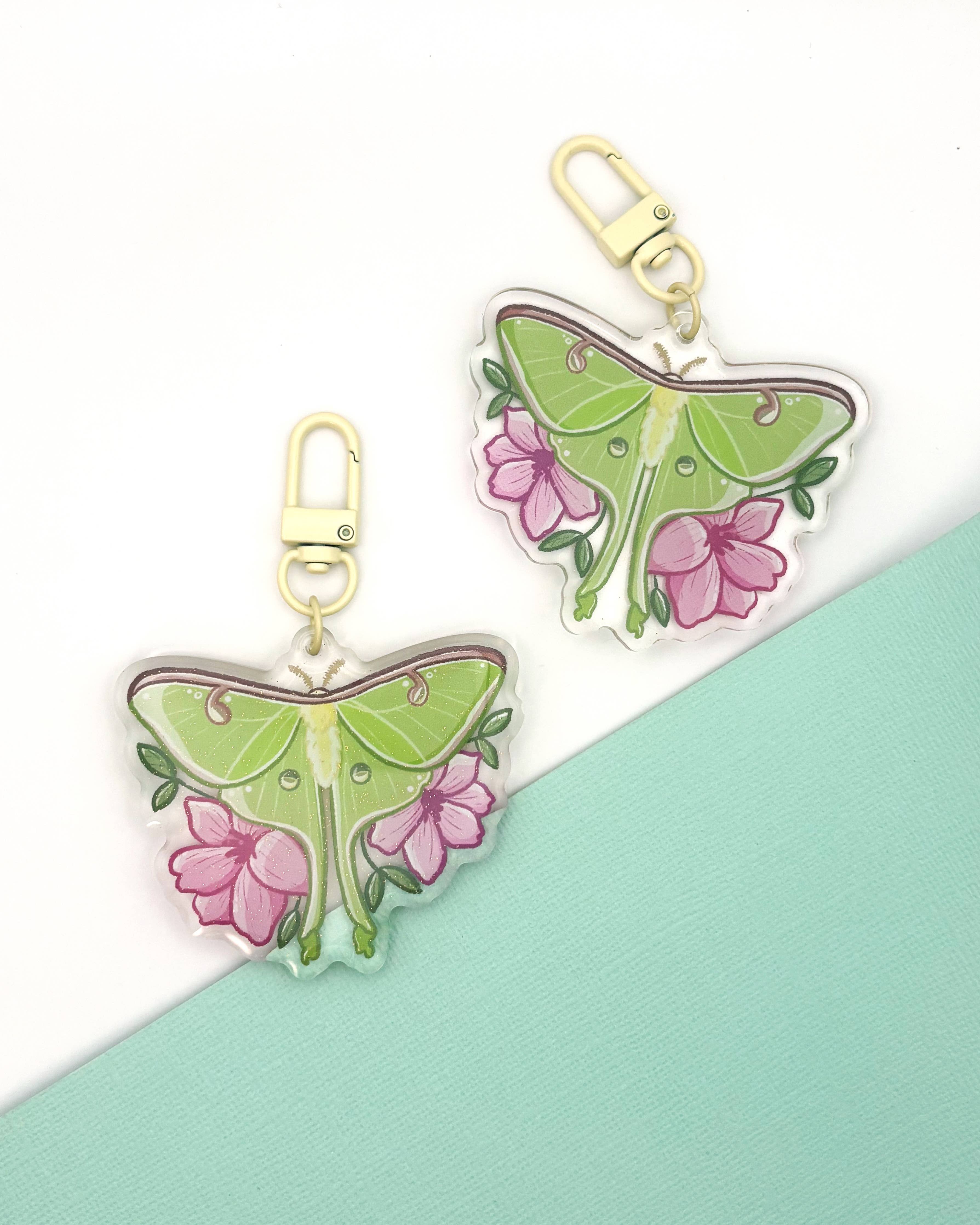 Luna Moth Acrylic Charm | Cottagecore Floral Keychain