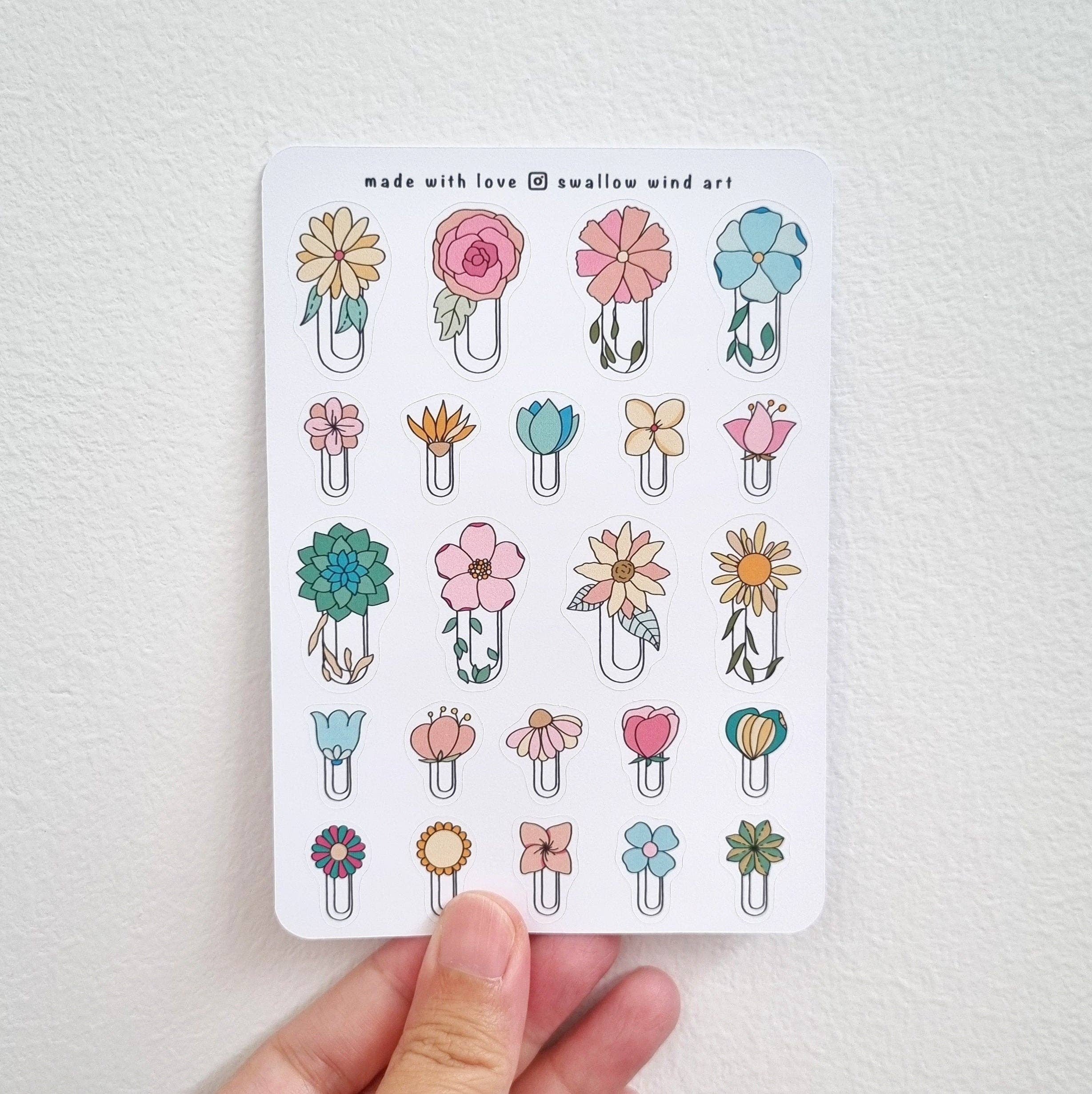 Sticker Sheet - Flower Aesthetic Paperclip Journal Stickers