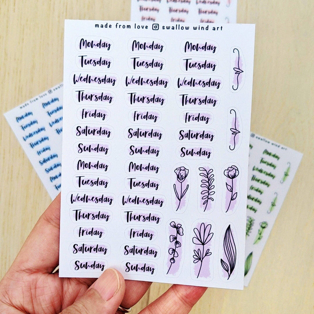 Sticker Sheet - Functional Day of the Week Script Stickers