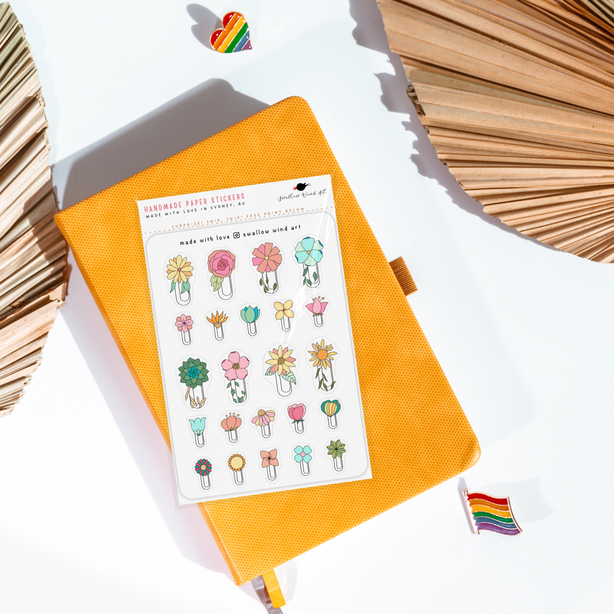 Sticker Sheet - Flower Aesthetic Paperclip Journal Stickers