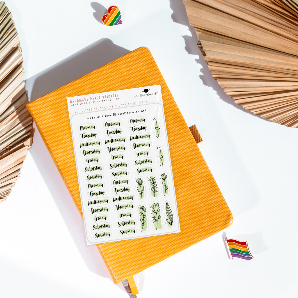 Sticker Sheet - Functional Day of the Week Script Stickers