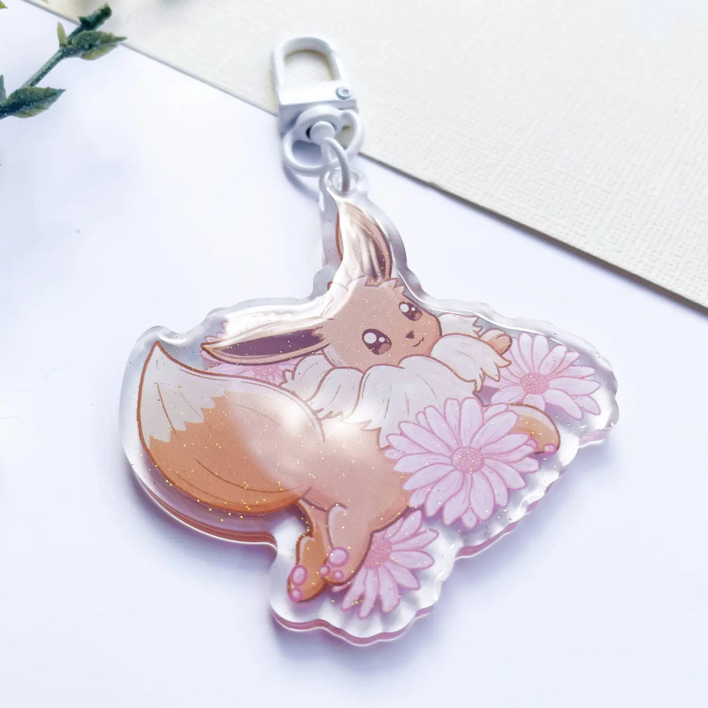 Eevee Acrylic Charm | Animal Floral Keychain