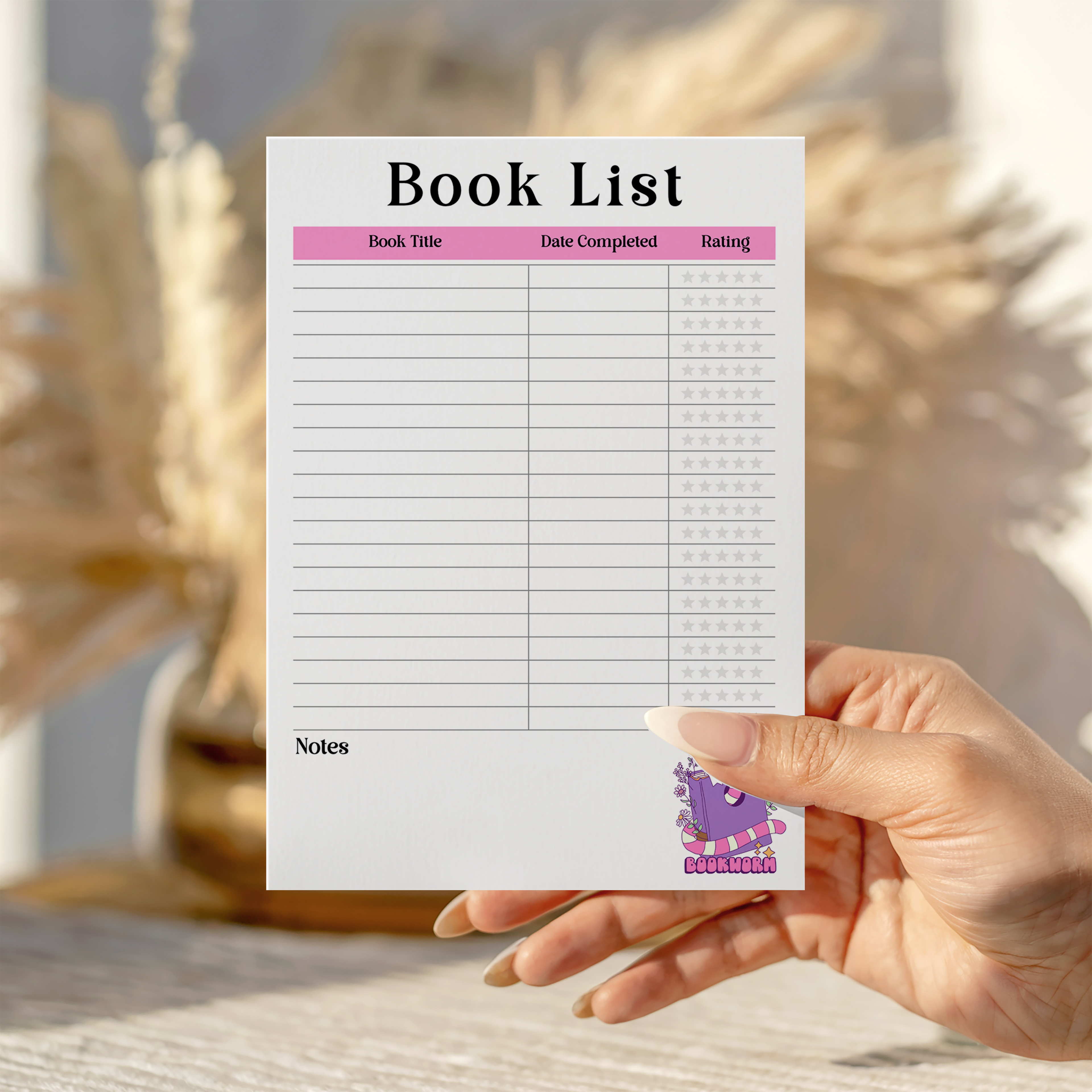Booklist Bookworm Book Review Notepad