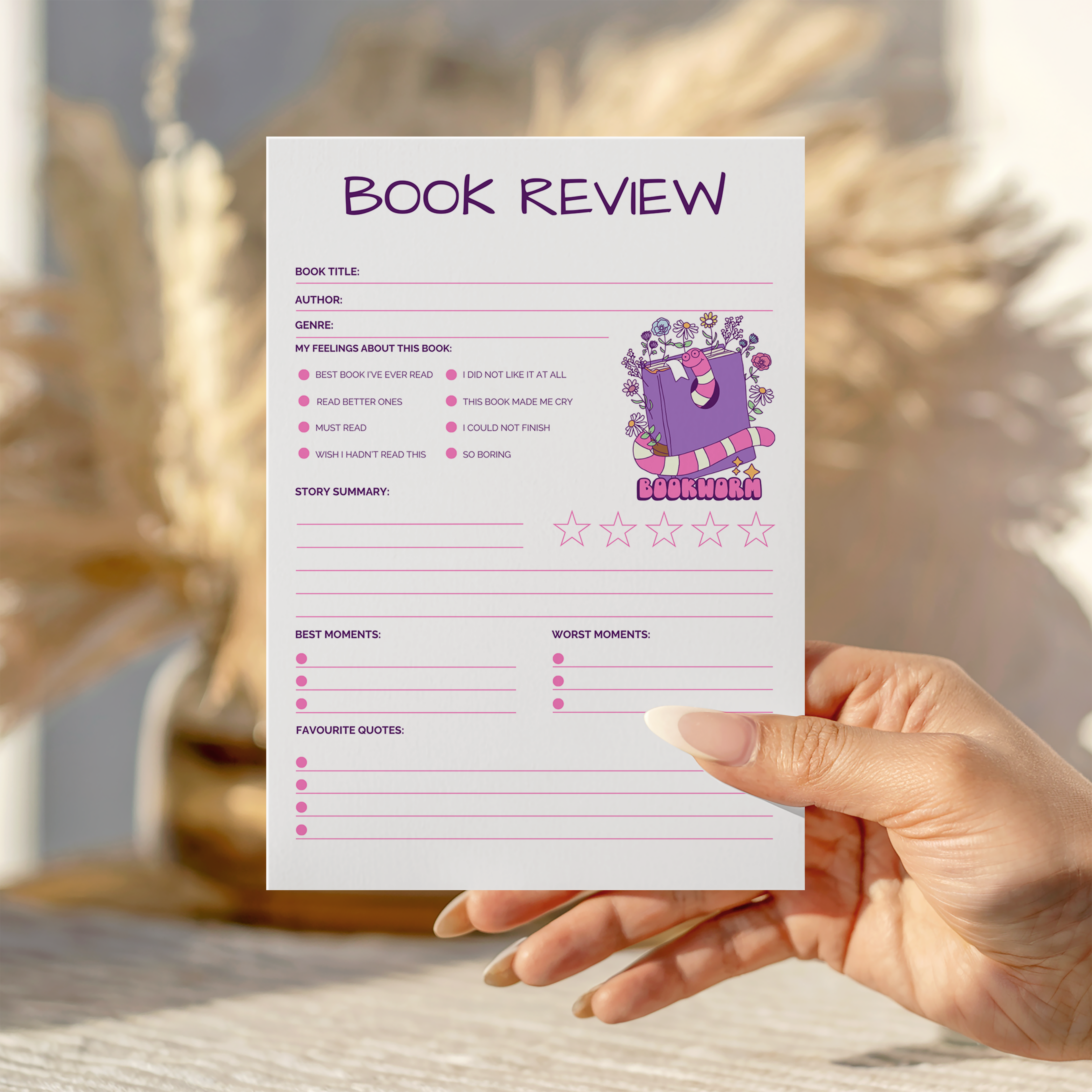 Bookworm Book Review Notepad