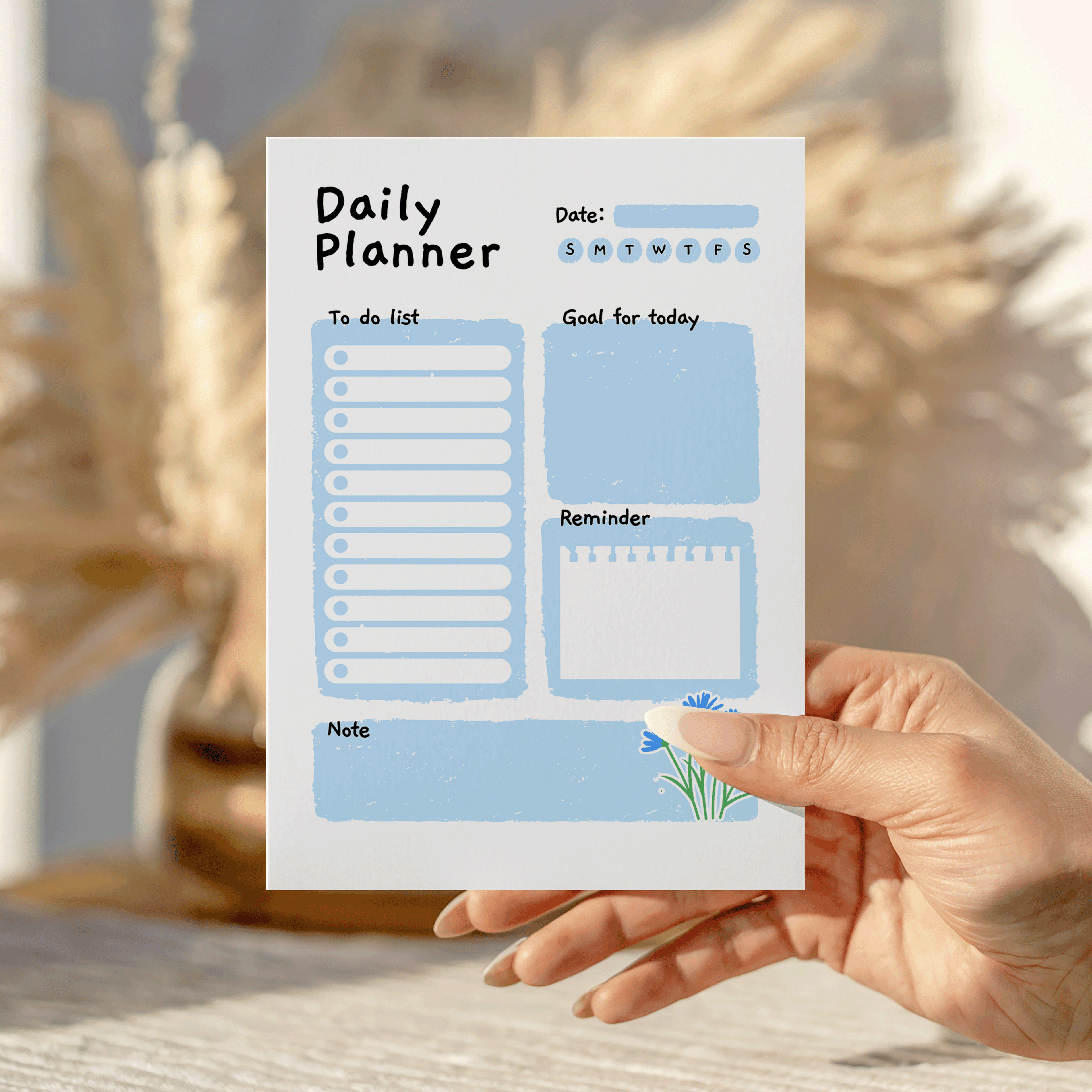 Daily Planner Blue Flower Notepad