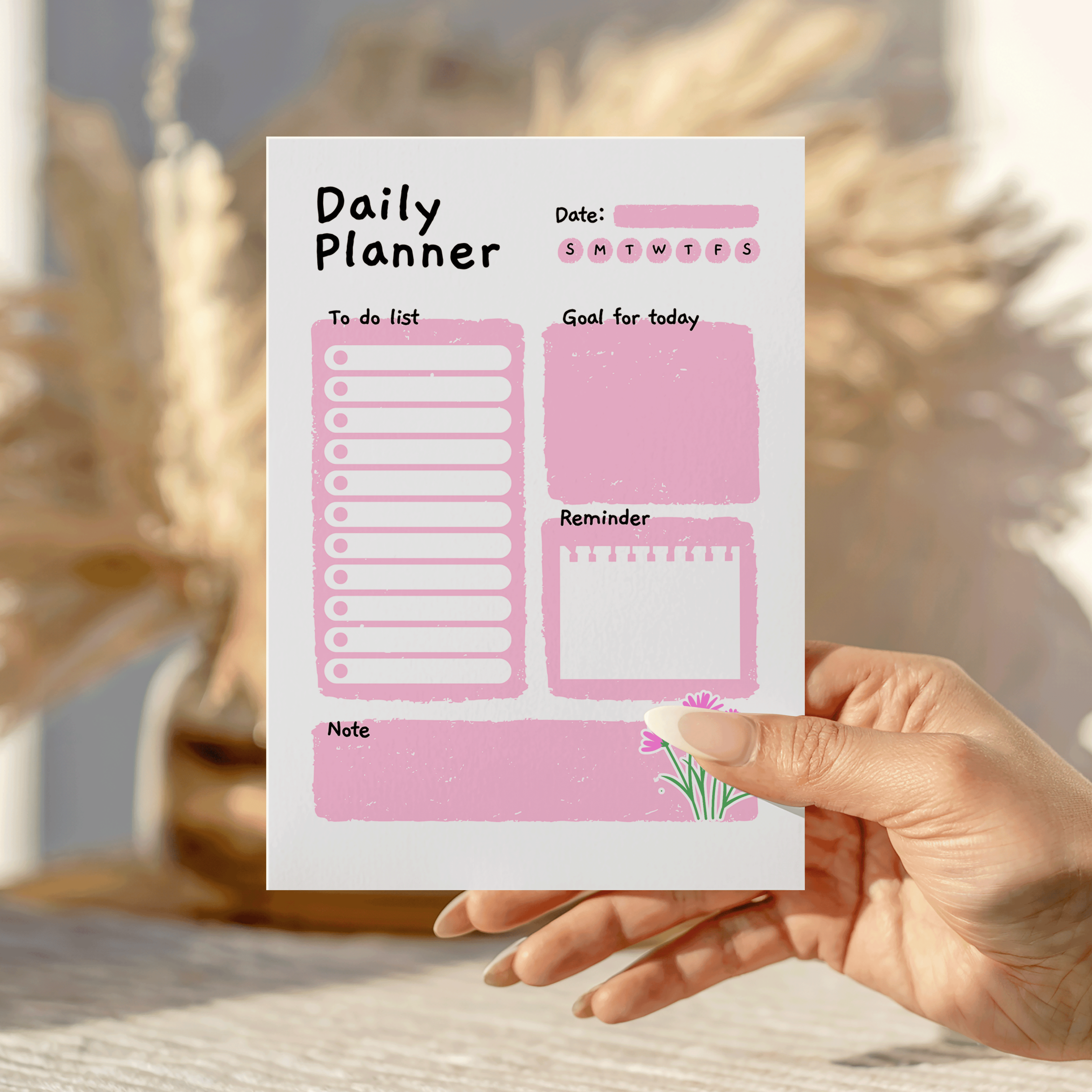 Daily Planner Pink Flower Notepad