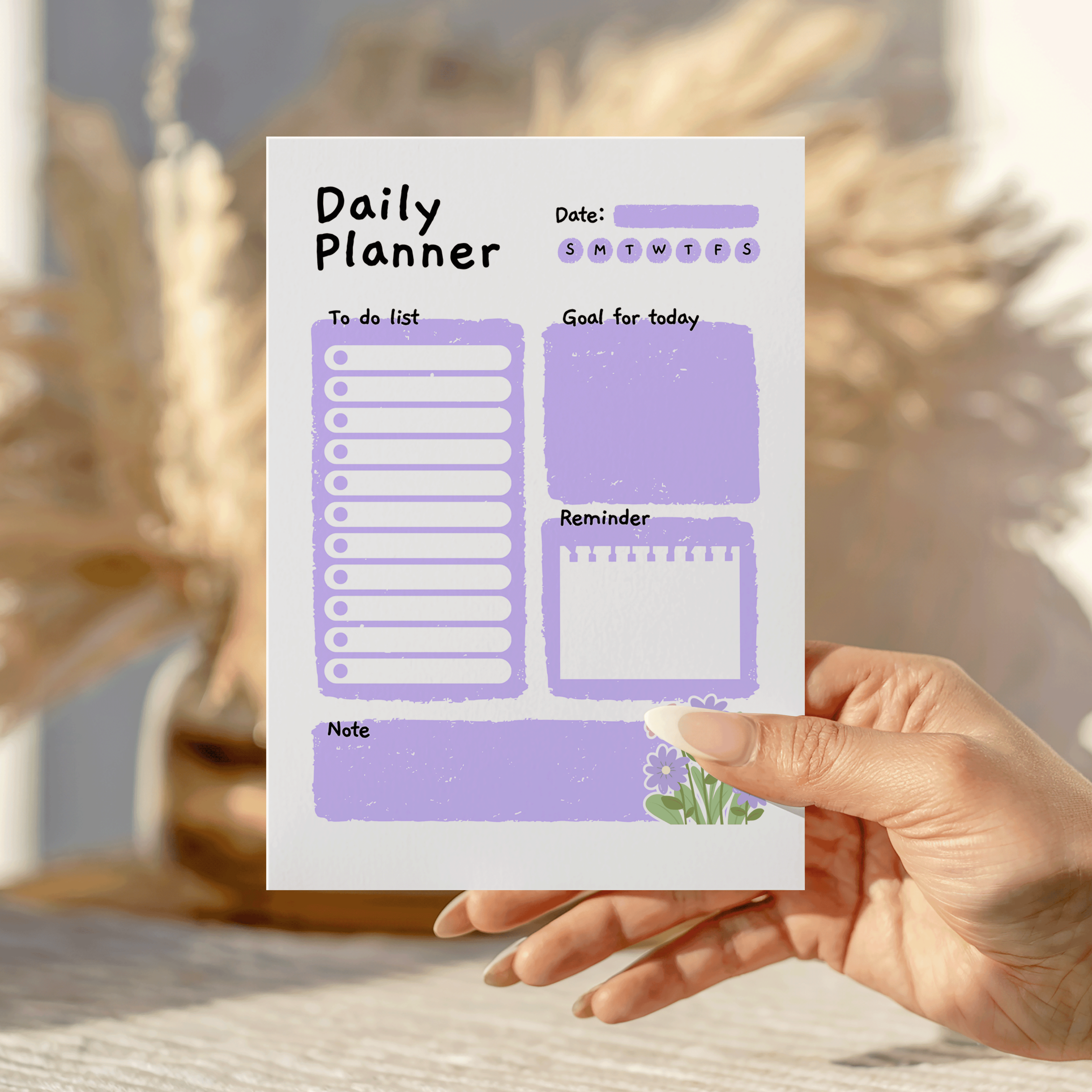 Daily Planner Purple Flower Notepad