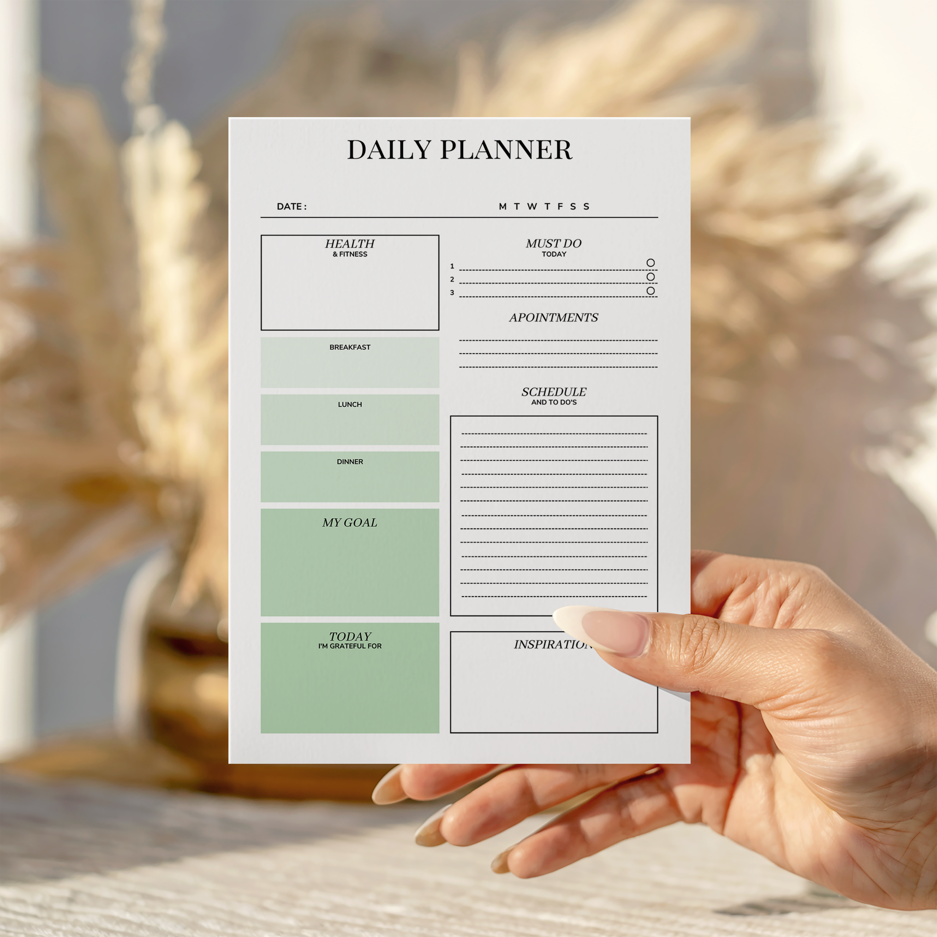 Daily Planner Organisation notepad Green