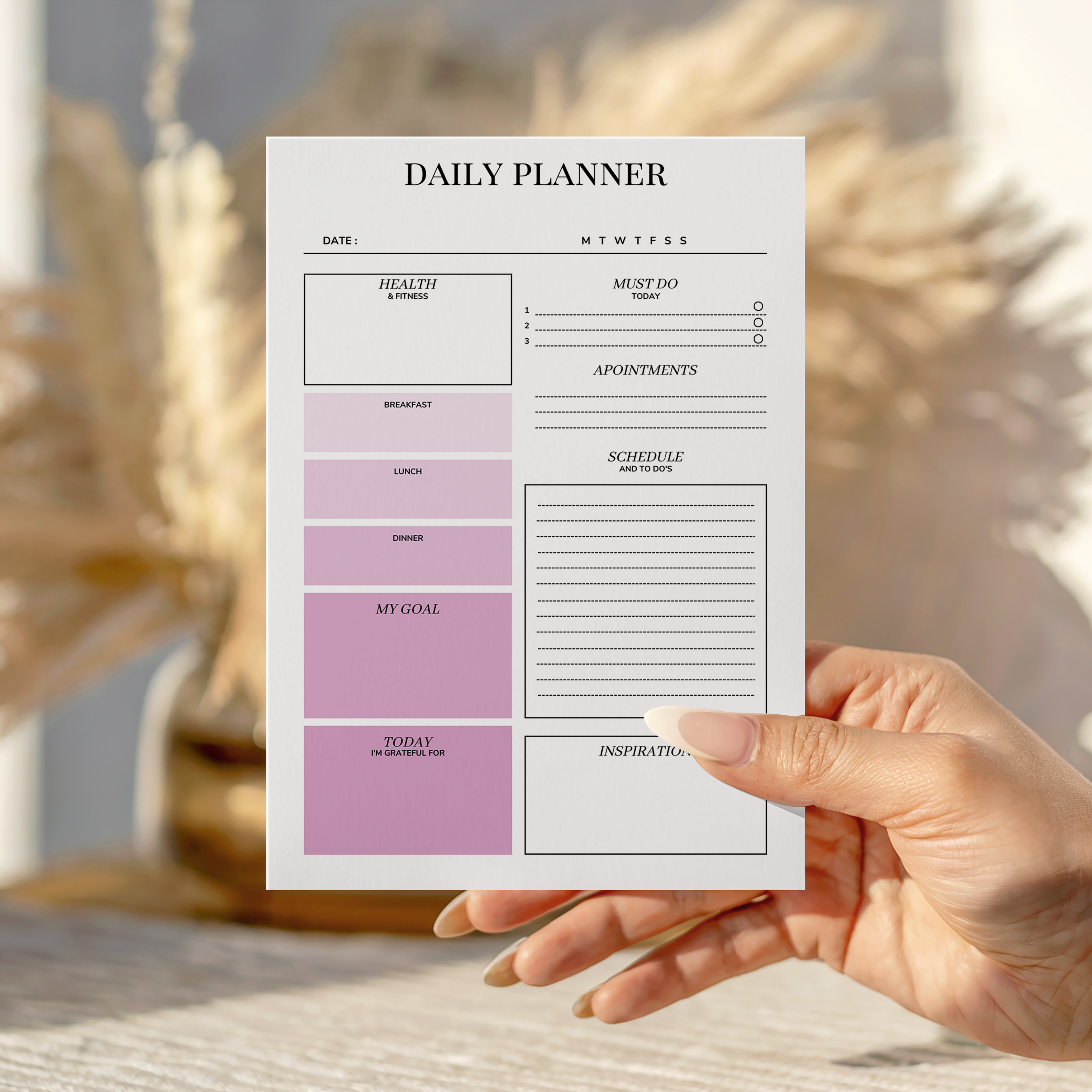 Daily Planner Organisation notepad pink