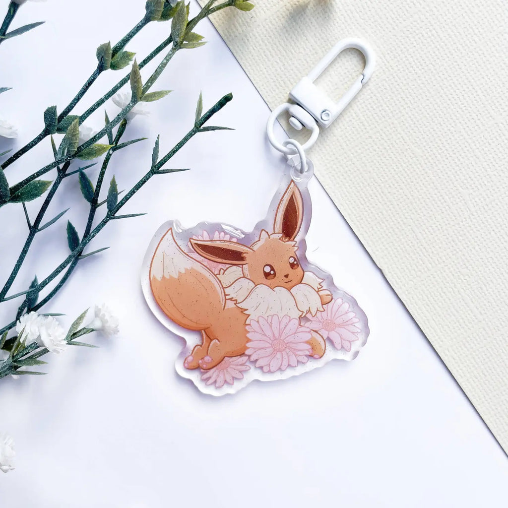 Eevee Acrylic Charm | Animal Floral Keychain