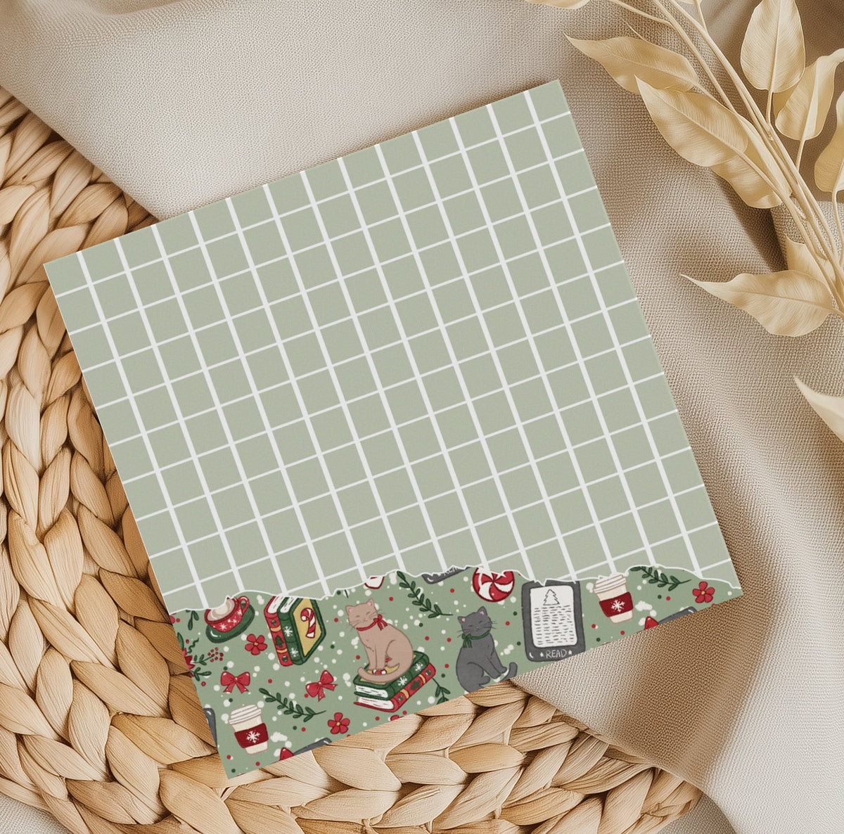 Cats and books Christmas grid Memo Pad