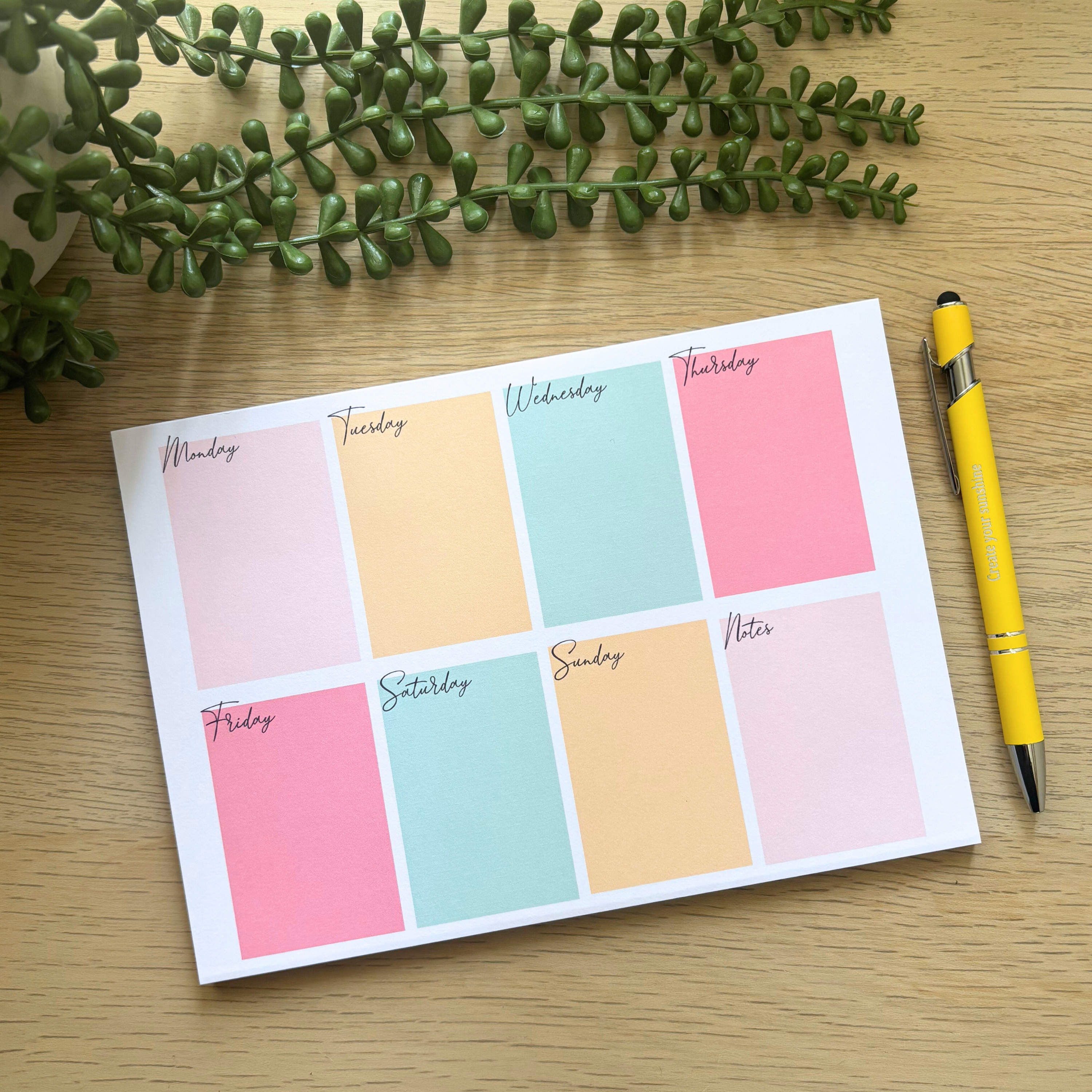 Bright coloured weekly Planner Notepad