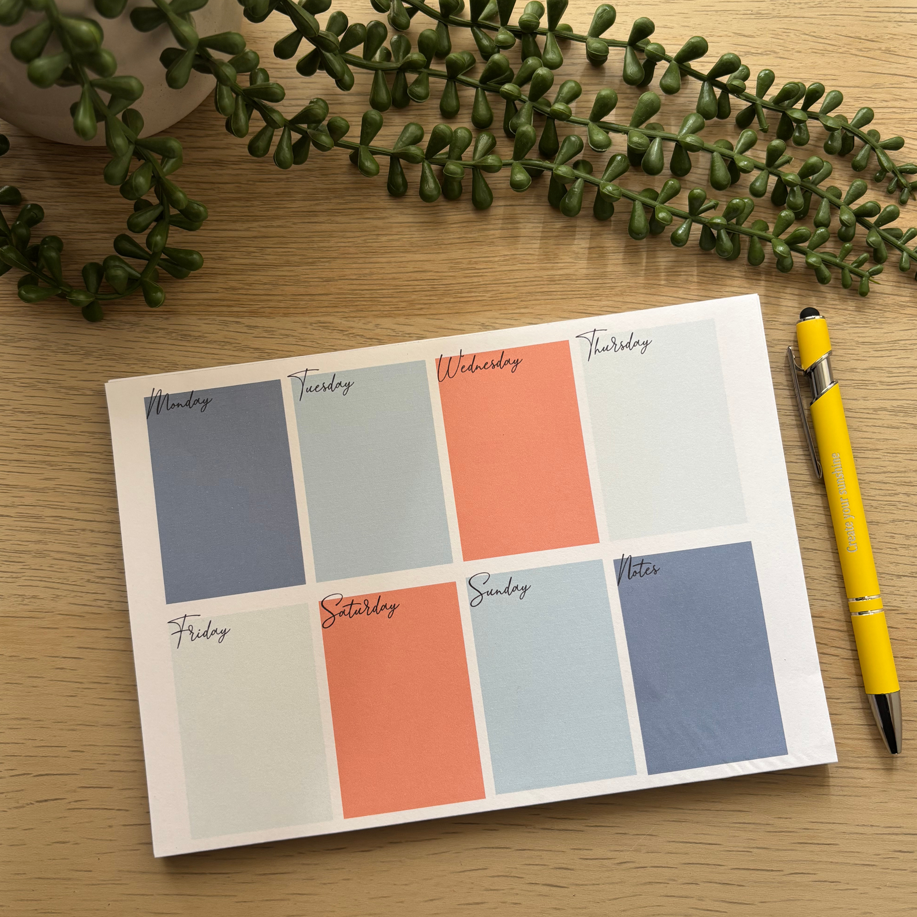 Blues coloured weekly Planner Notepad