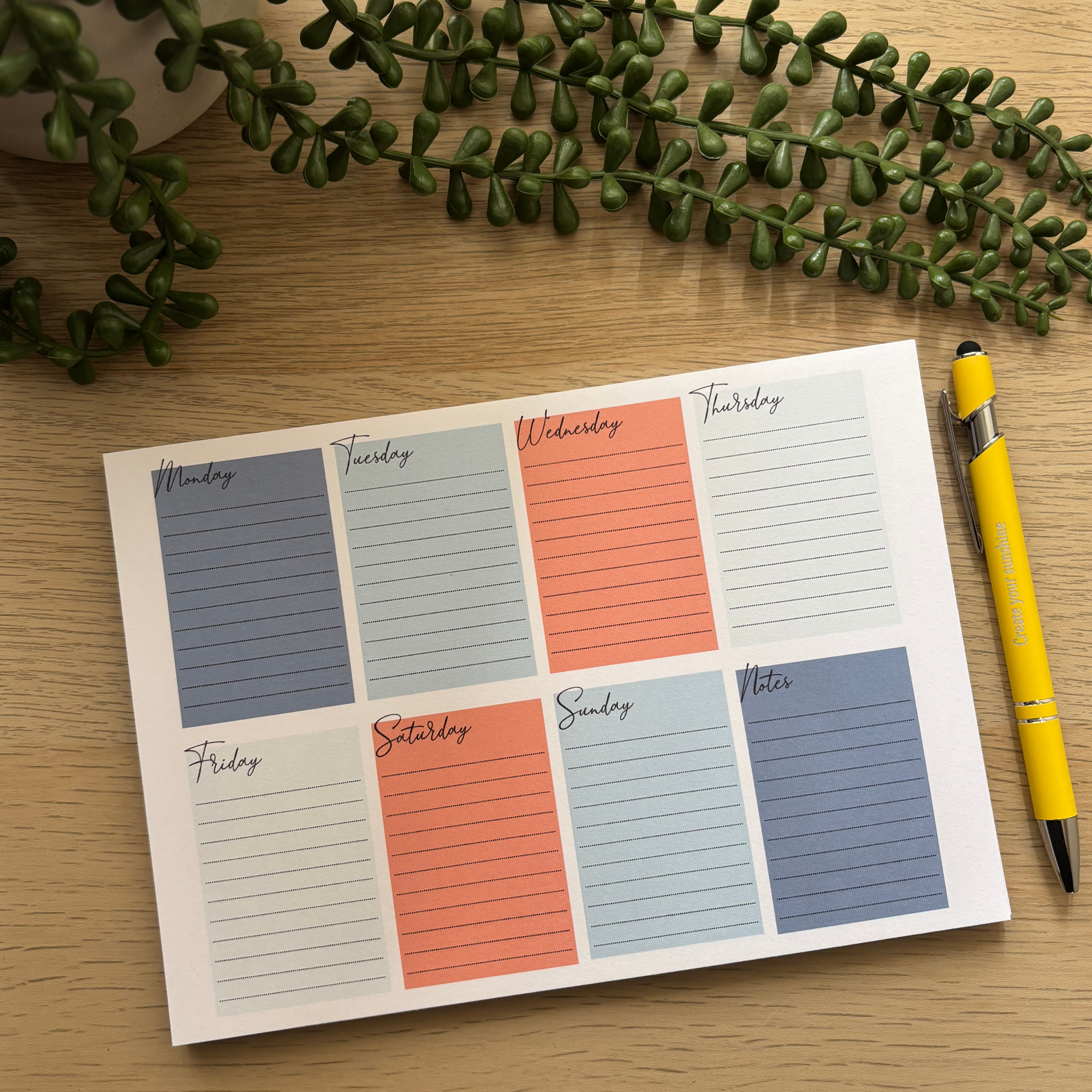 Blues coloured weekly Planner (lined) Notepad