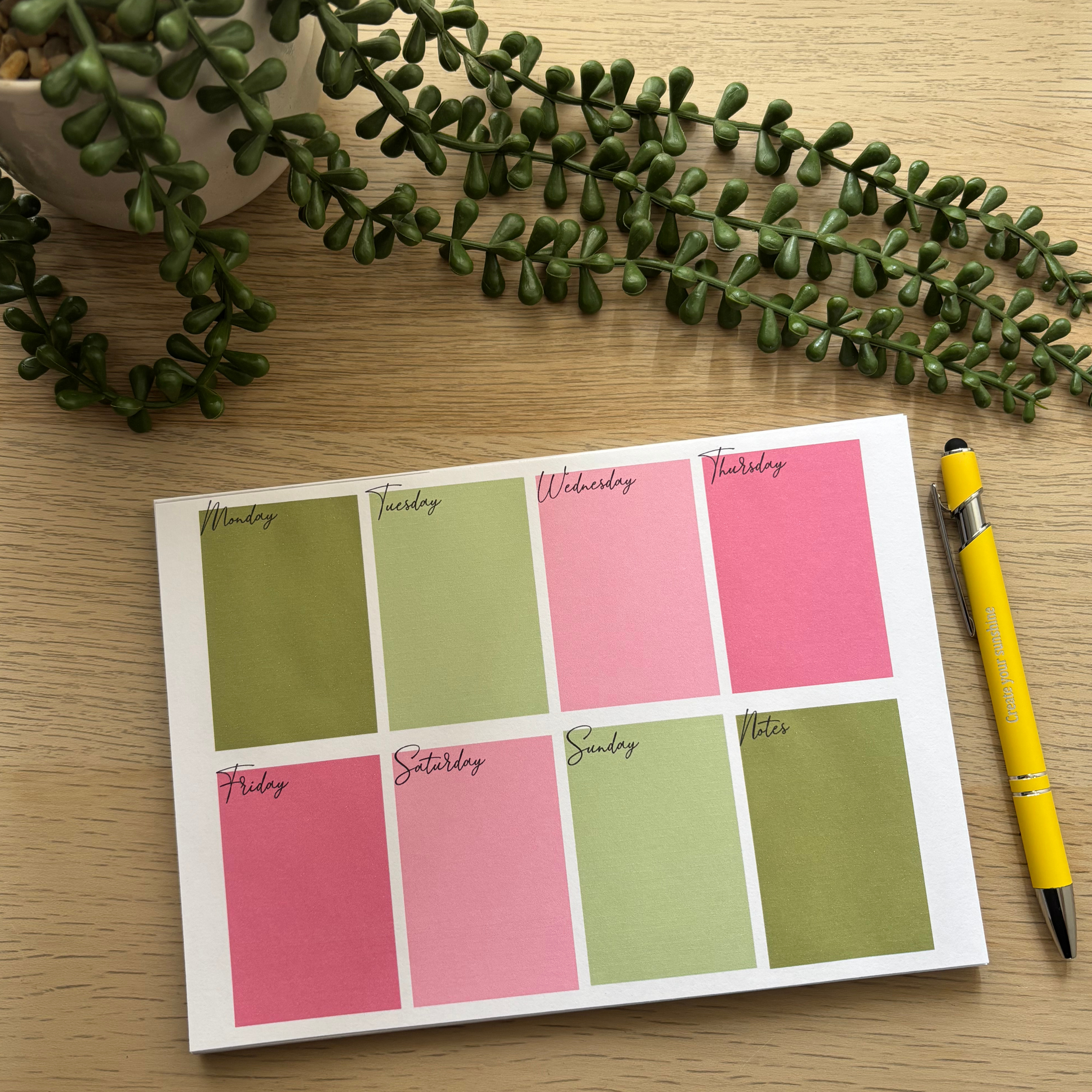 Green/pink coloured weekly Planner Notepad