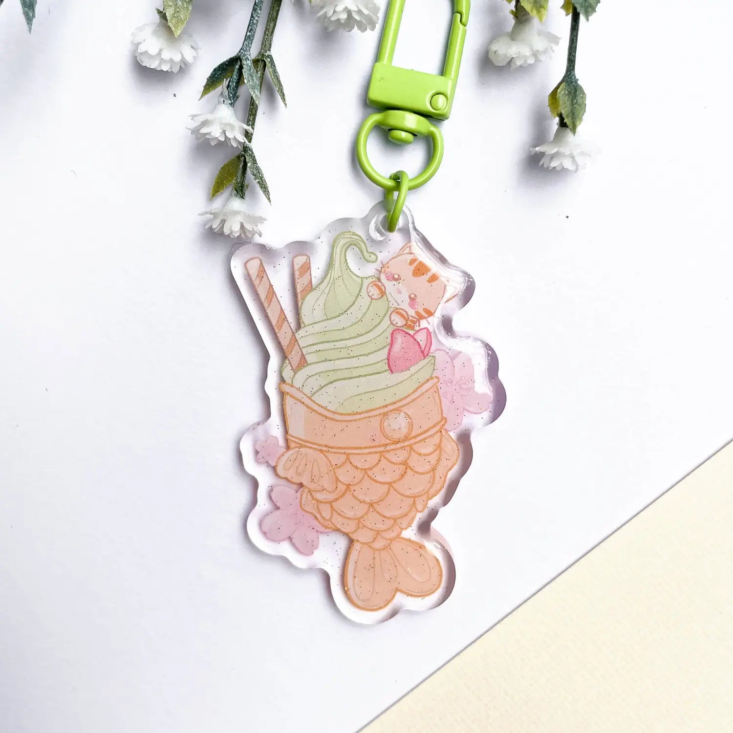 Taiyaki Acrylic Charm | Japanese Sweets Floral Keychain