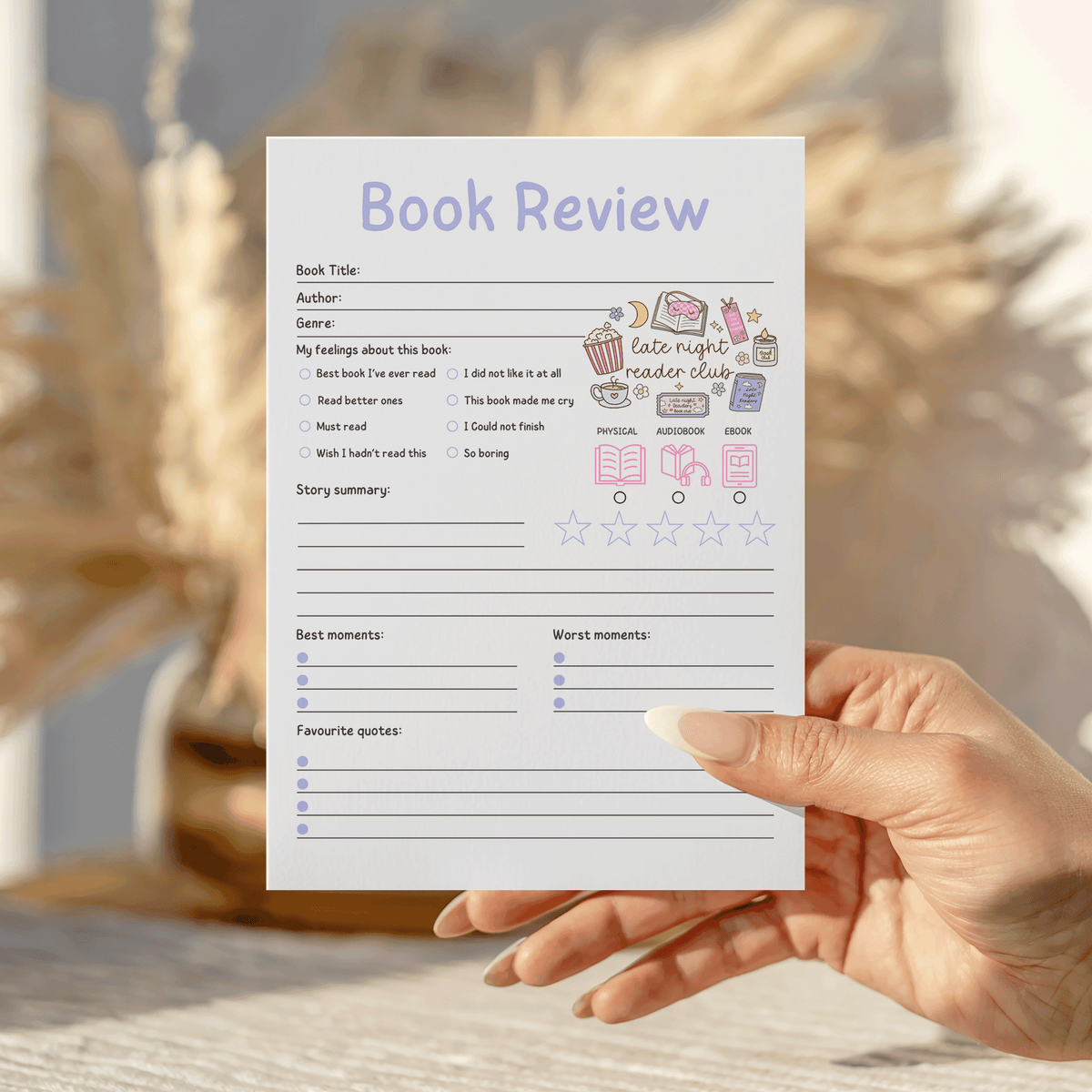 Late Night Reader Book Review Notepad