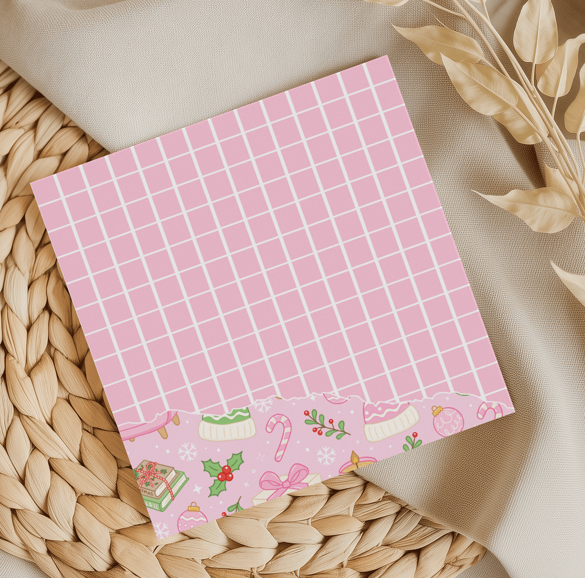 Pink Christmas Grid Memo Pad