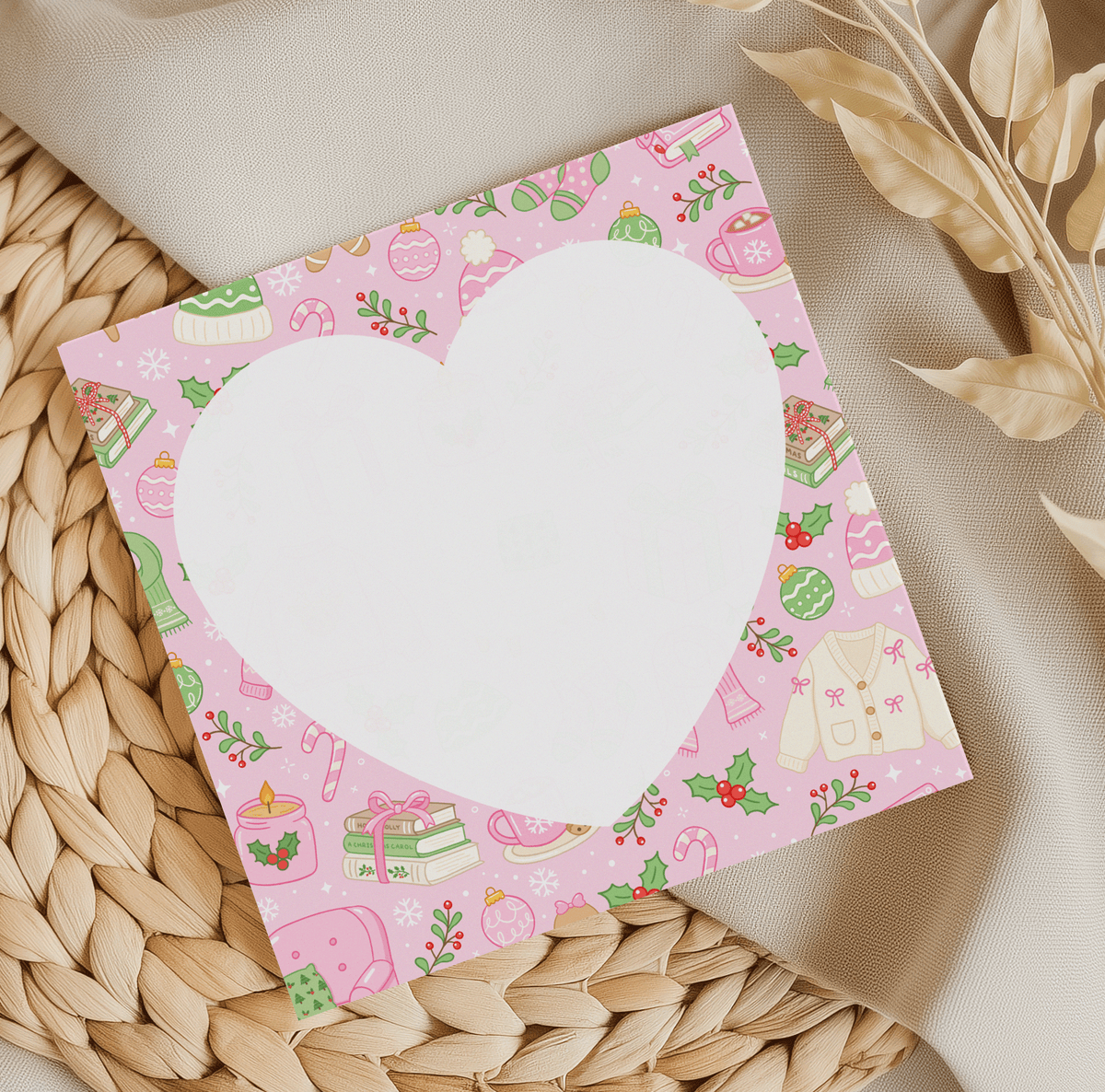 Pink Christmas Heart Memo Pad