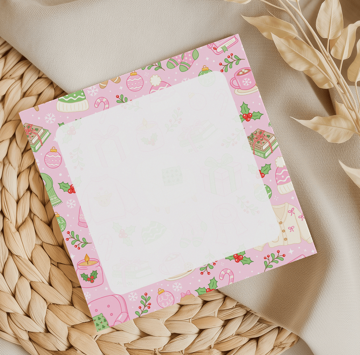 Pink Christmas Square Memo Pad
