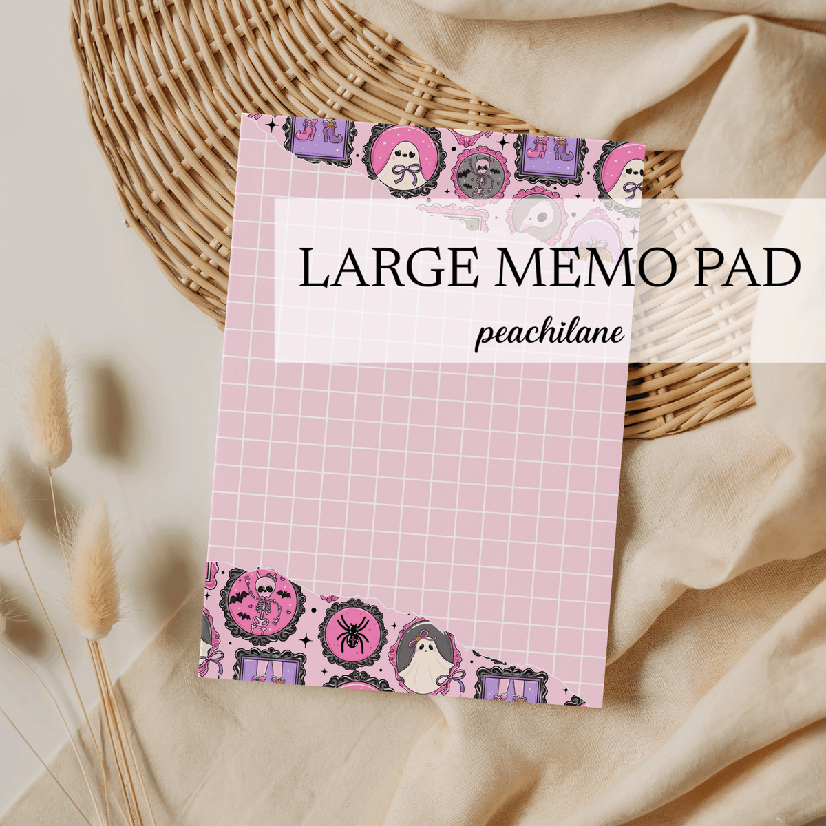 Pink Halloween Stamps Large Memo Pad