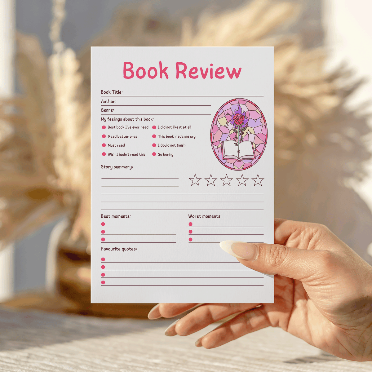 Romance Stained Glass Book Review Notepad
