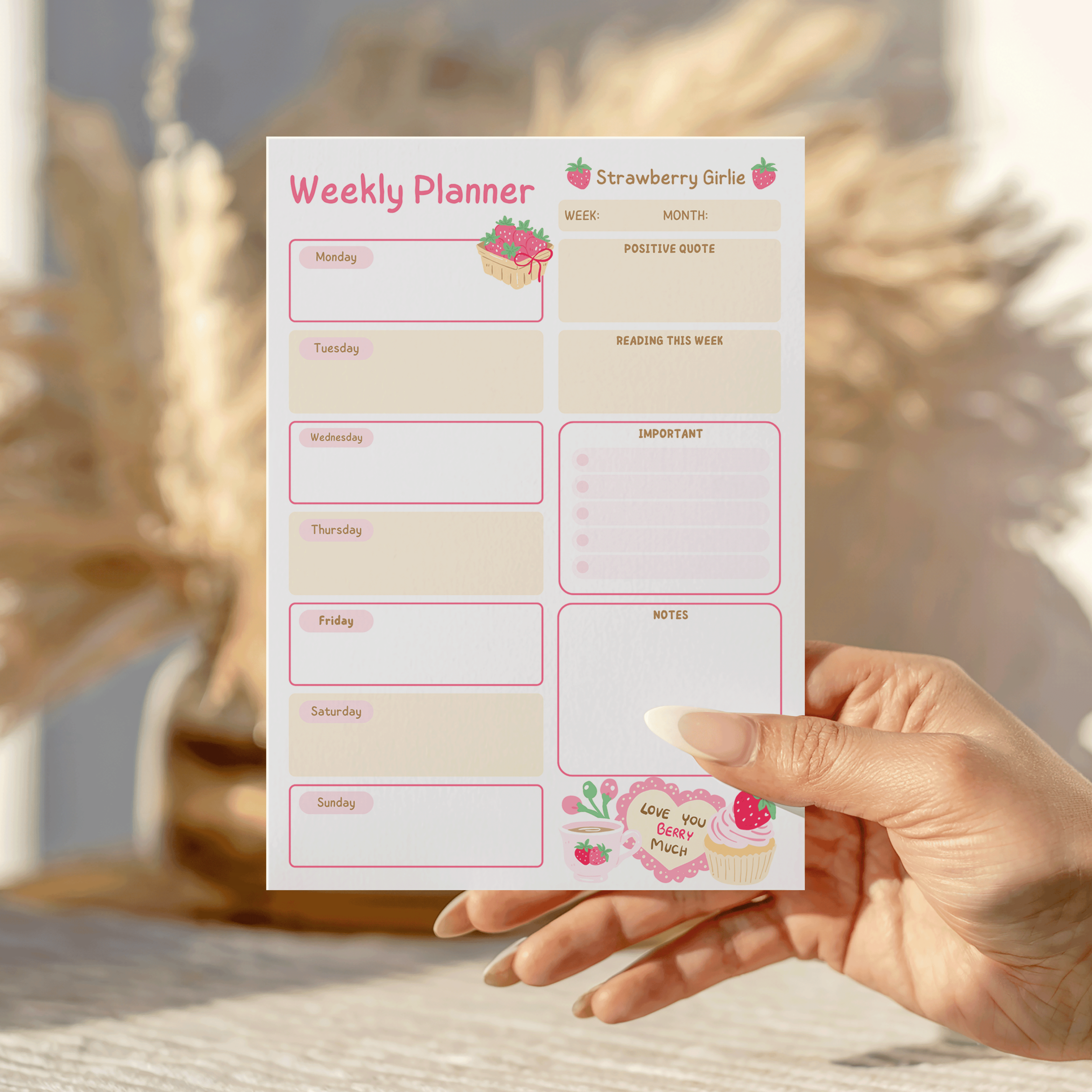 Strawberry Girlie Weekly Notepad