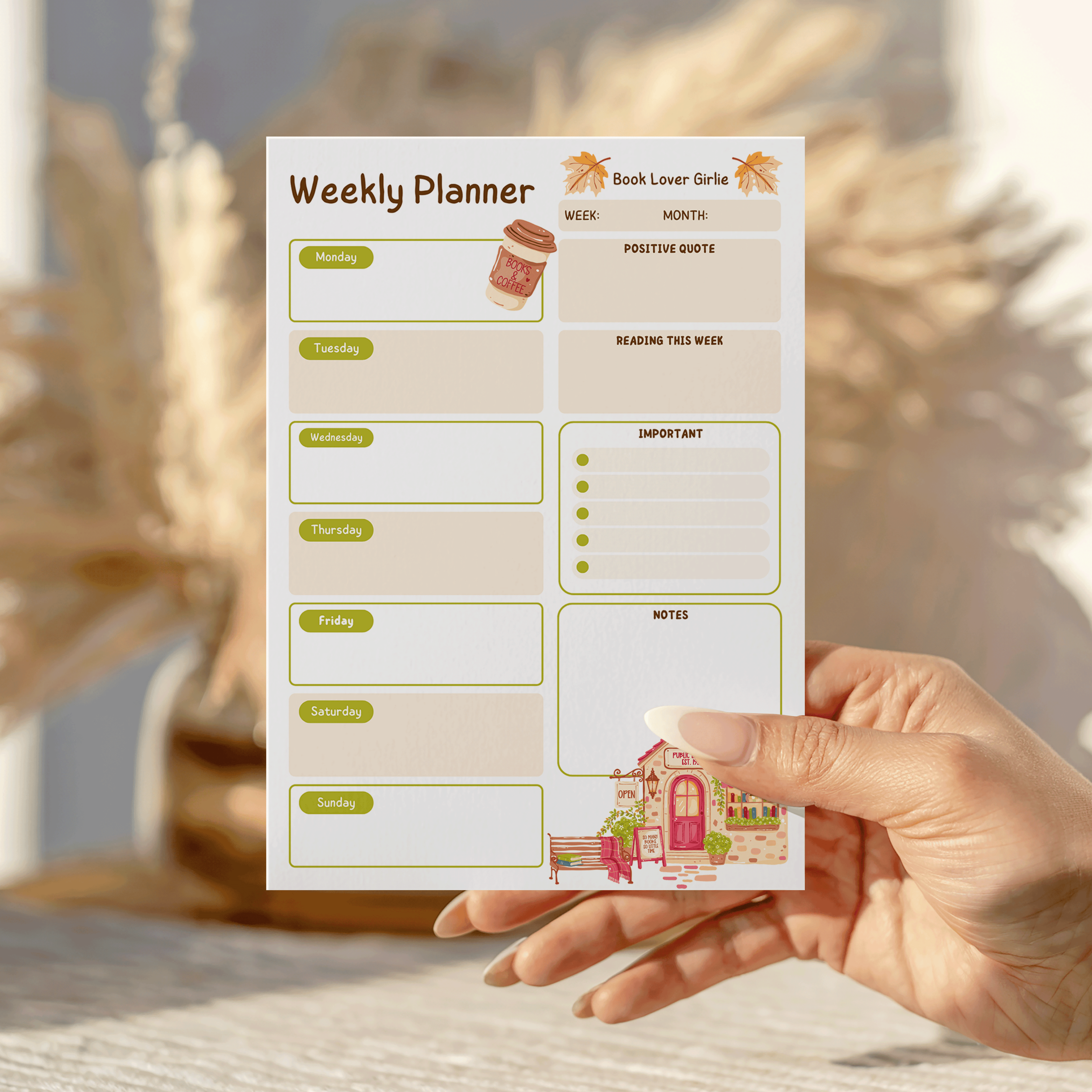 Book Lover Girlie Weekly Notepad