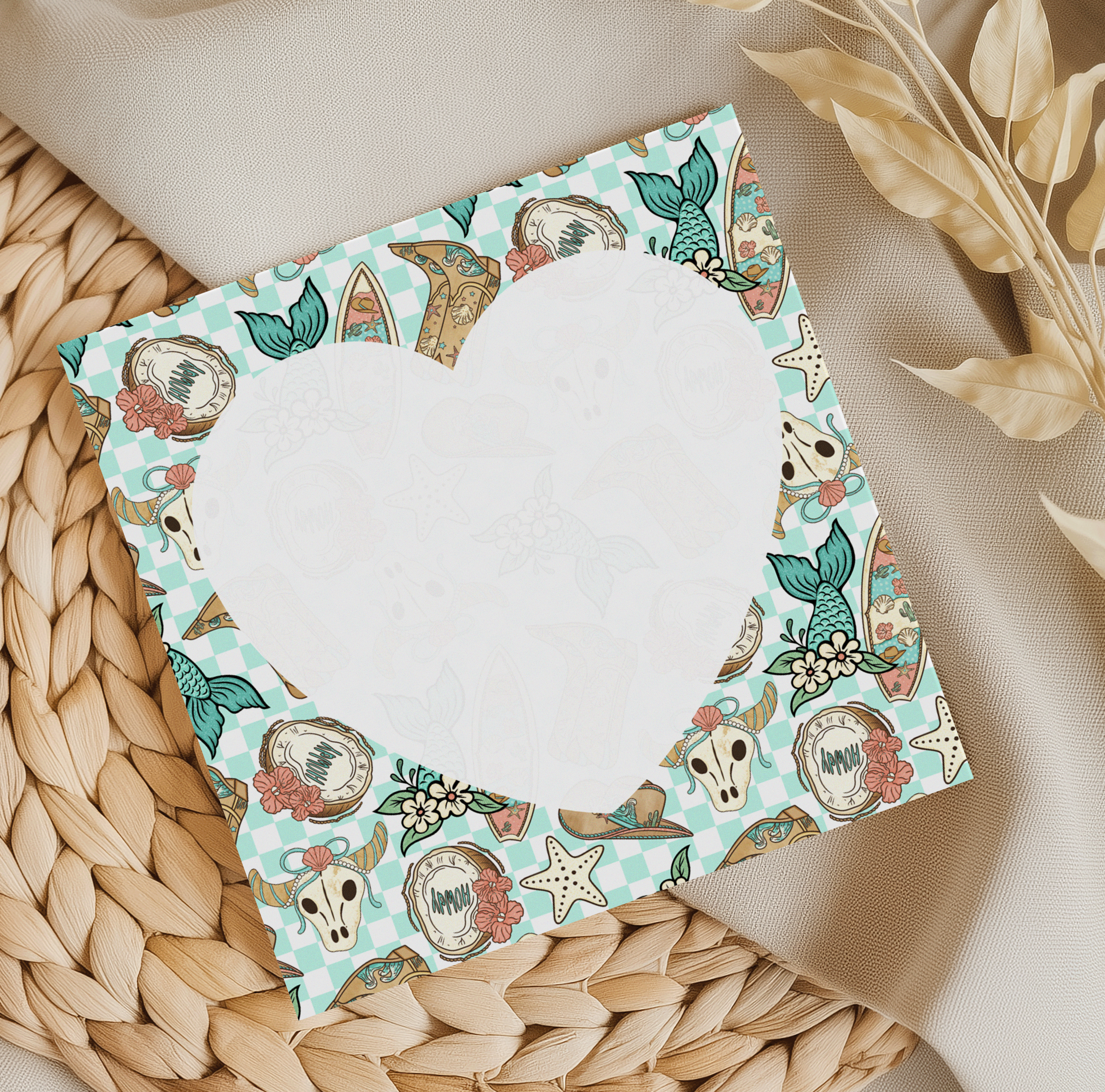 Western Mermaid heart memo pad