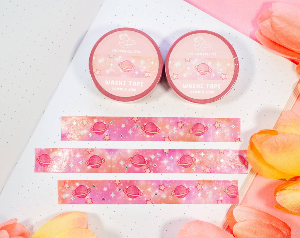 Pink Galaxy Silver Foil Washi Tape