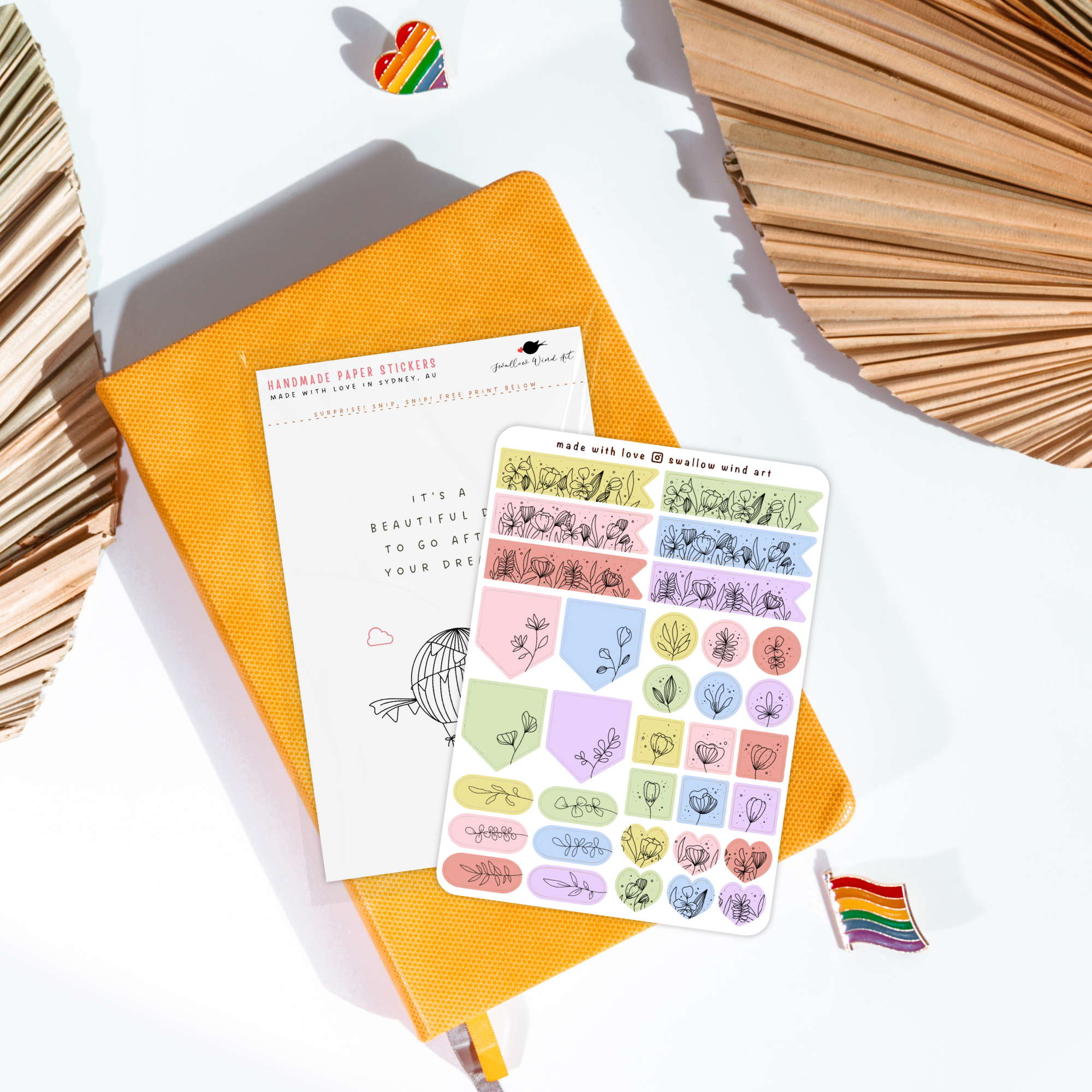 Sticker Sheet - Flag Dot Square Heart Floral