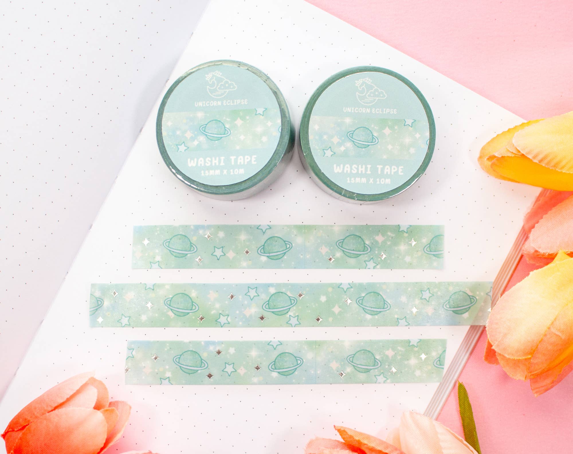 Green Galaxy Silver Foil Washi Tape