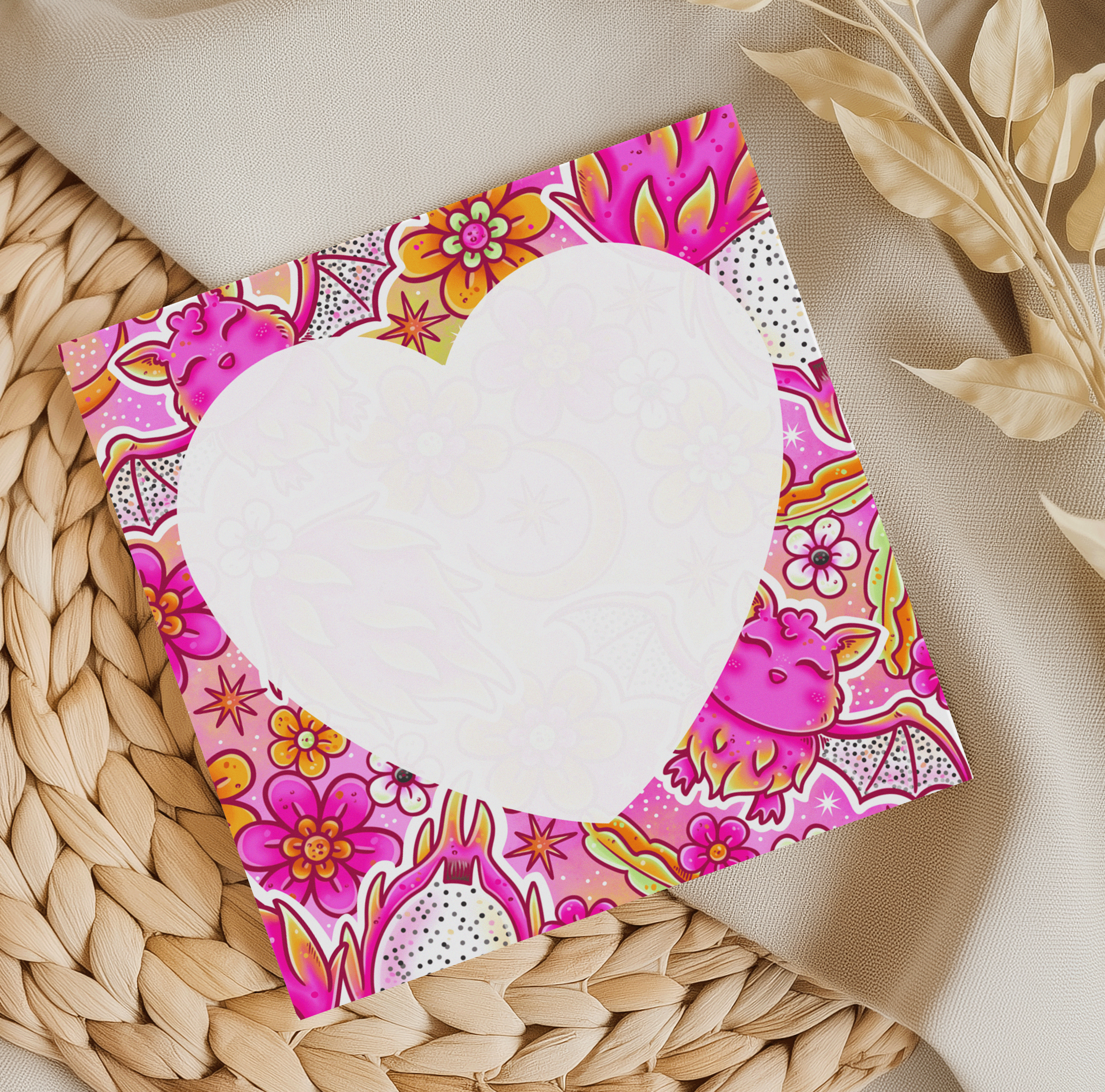 Pink Bat Heart memo pad