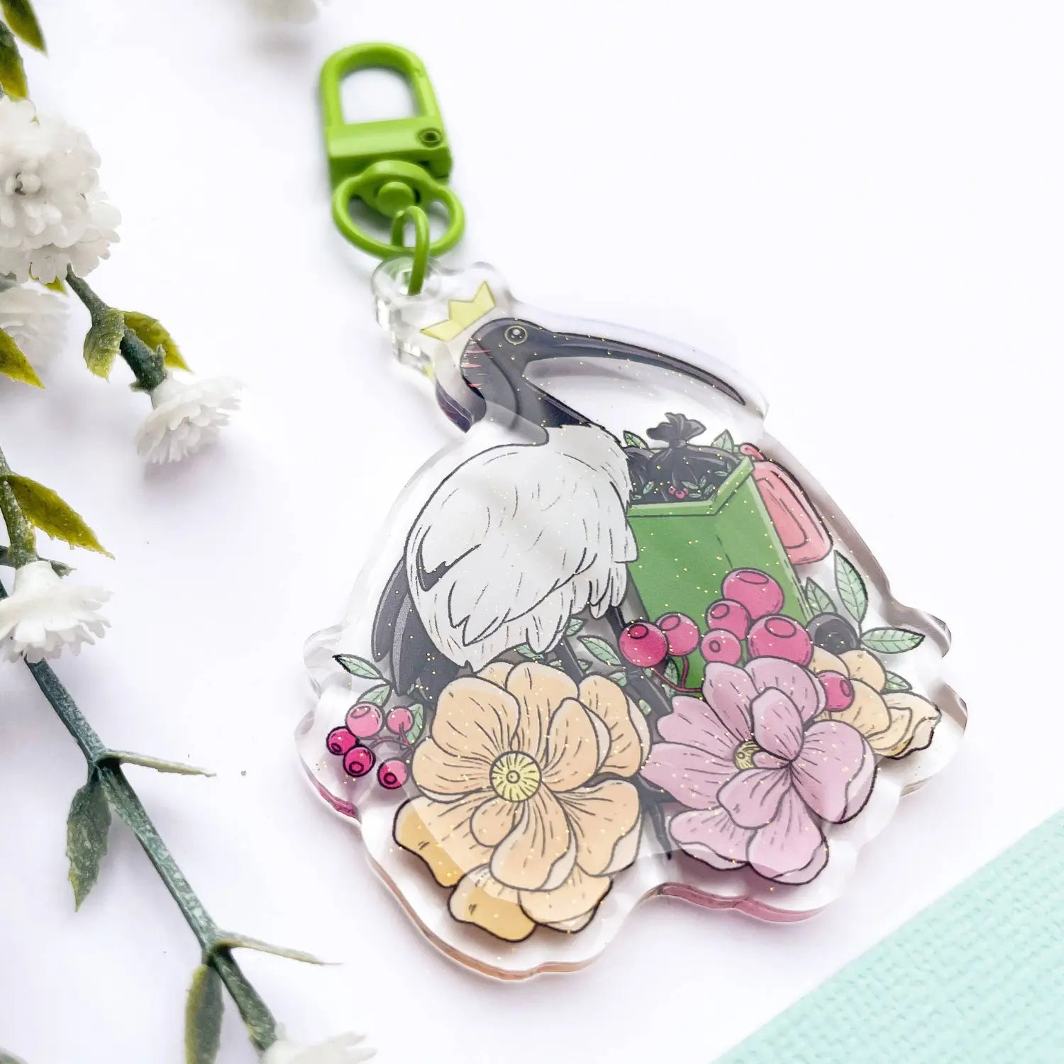 Bin Chicken Acrylic Charm | Australian Ibis Floral Keychain