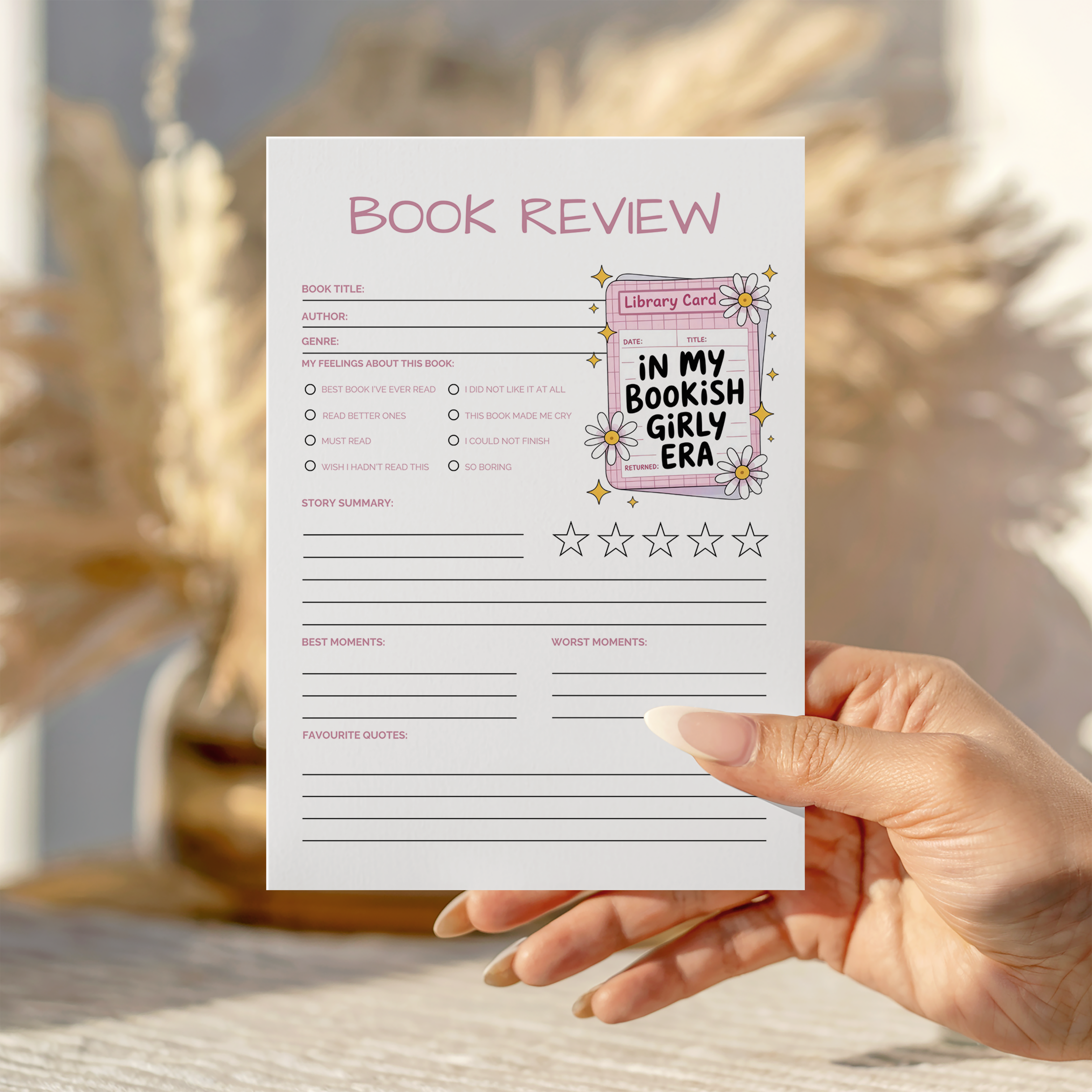 Bookish Girlie Era Book Review Notepad