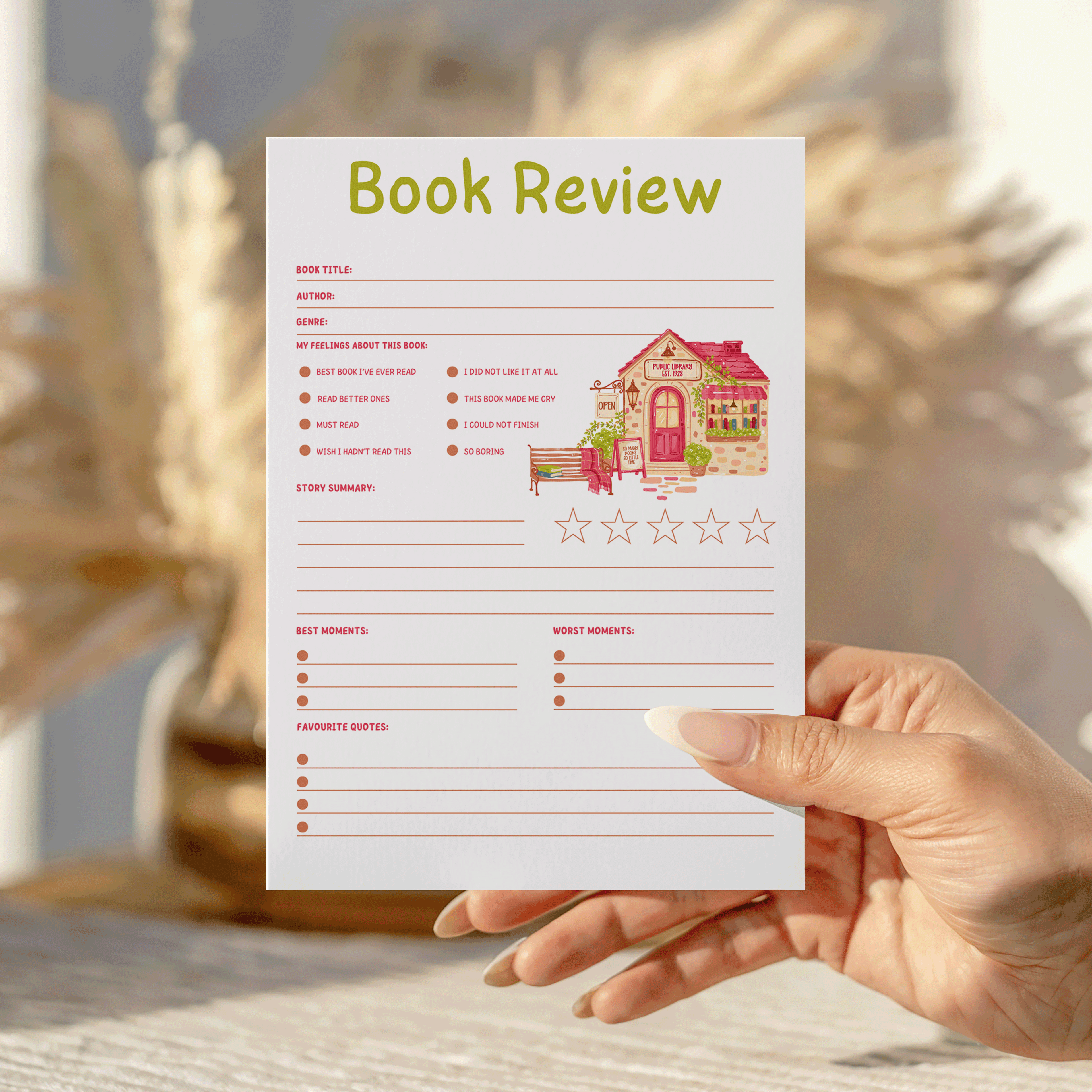 Book Lover Girlie Book Review Notepad