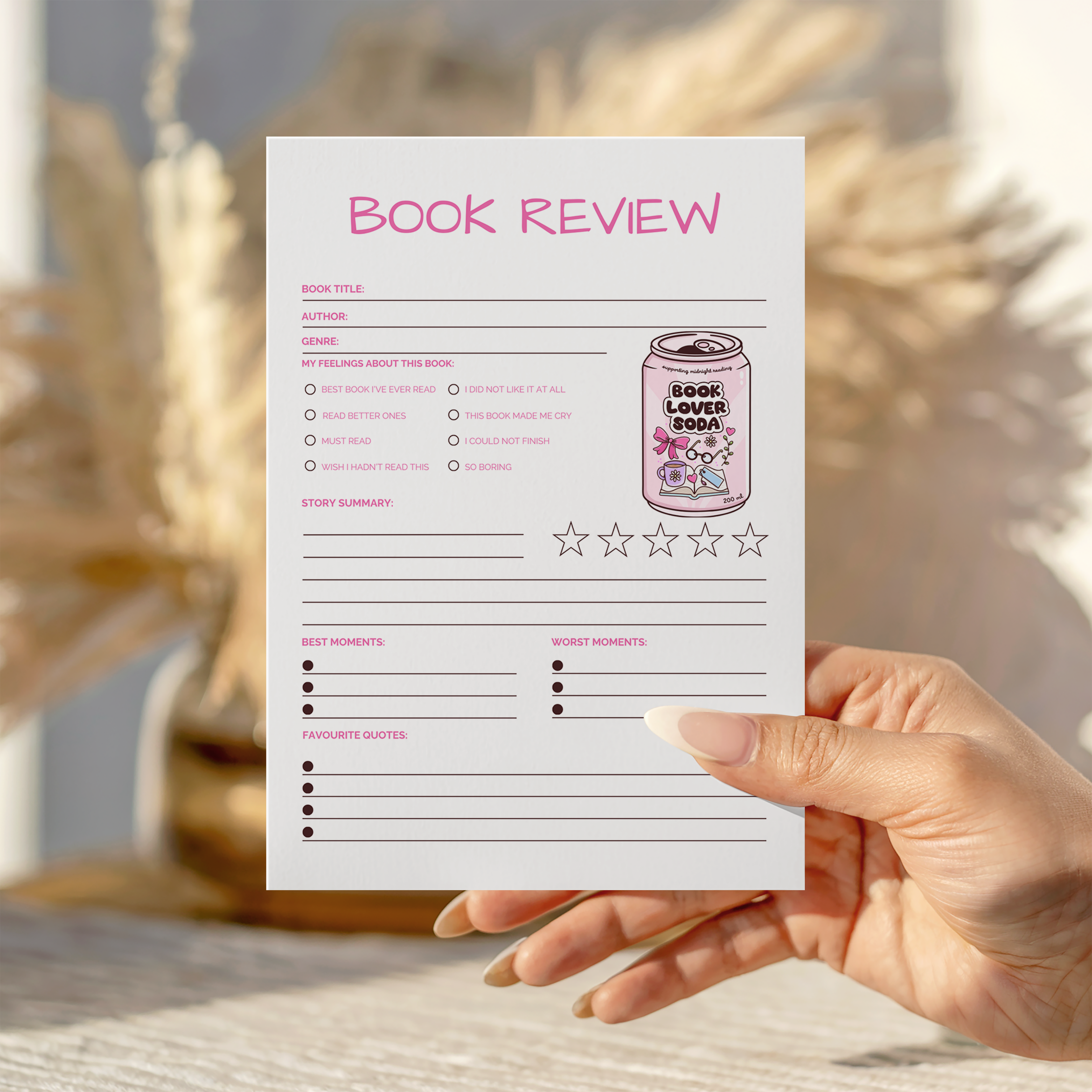Book Lover Reader Soda Book Review Notepad