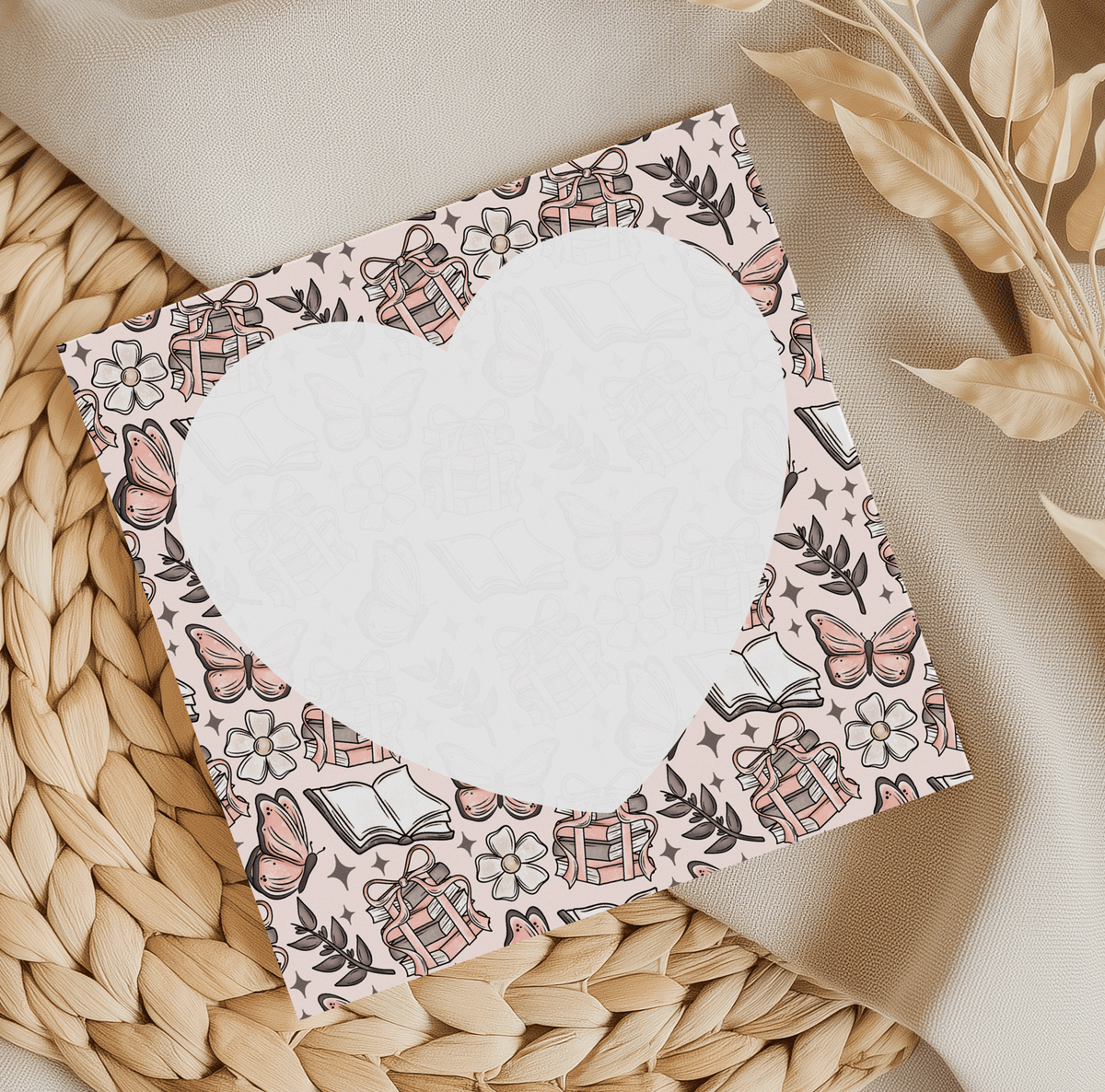 Butterfly and Books Heart Memo Pad